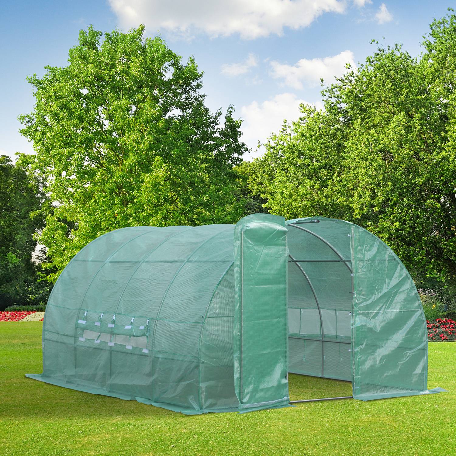 Outsunny - Serre de Jardin Tunnel 12m² (4x3x2m) avec fenêtres et porte Acier galvanisé renforcé + PE haute densité vert - Outsunny - Image 2