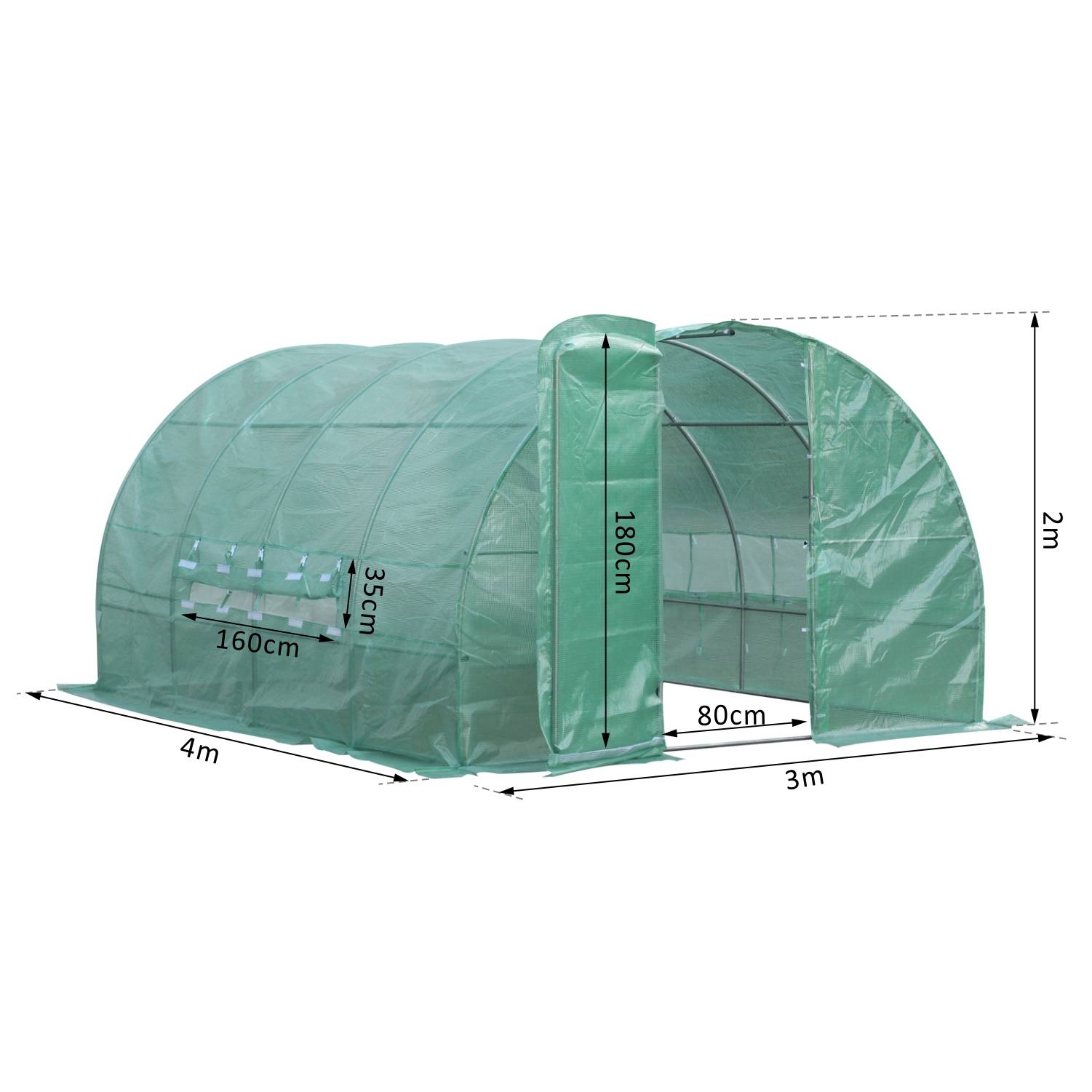 Outsunny - Serre de Jardin Tunnel 12m² (4x3x2m) avec fenêtres et porte Acier galvanisé renforcé + PE haute densité vert - Outsunny - Image 3