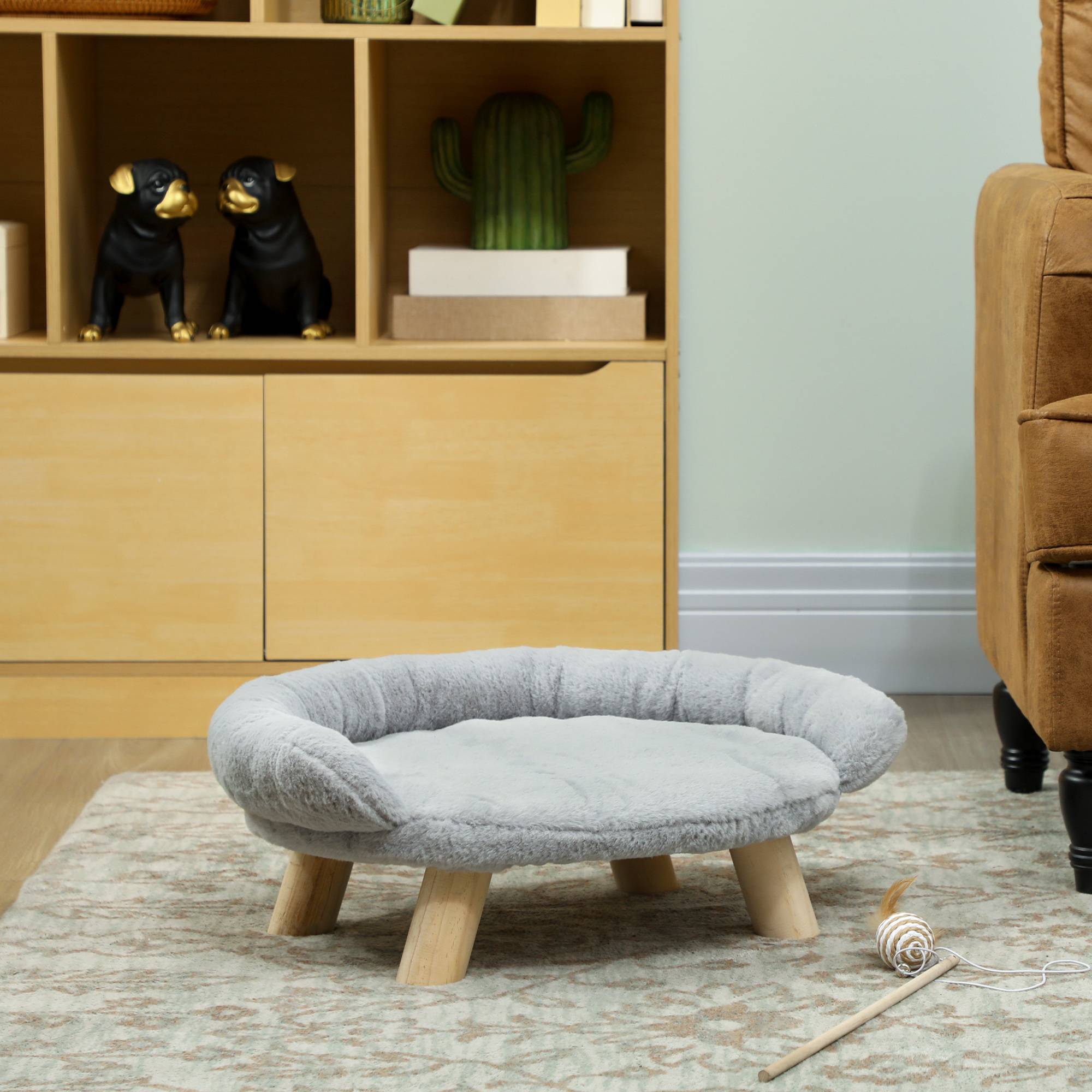 ComfortXL - Canapé pour chien chat bois peluche intérieur dossier enveloppant gris 47x40x20cm - ComfortXL Outdoor Living - Image 10