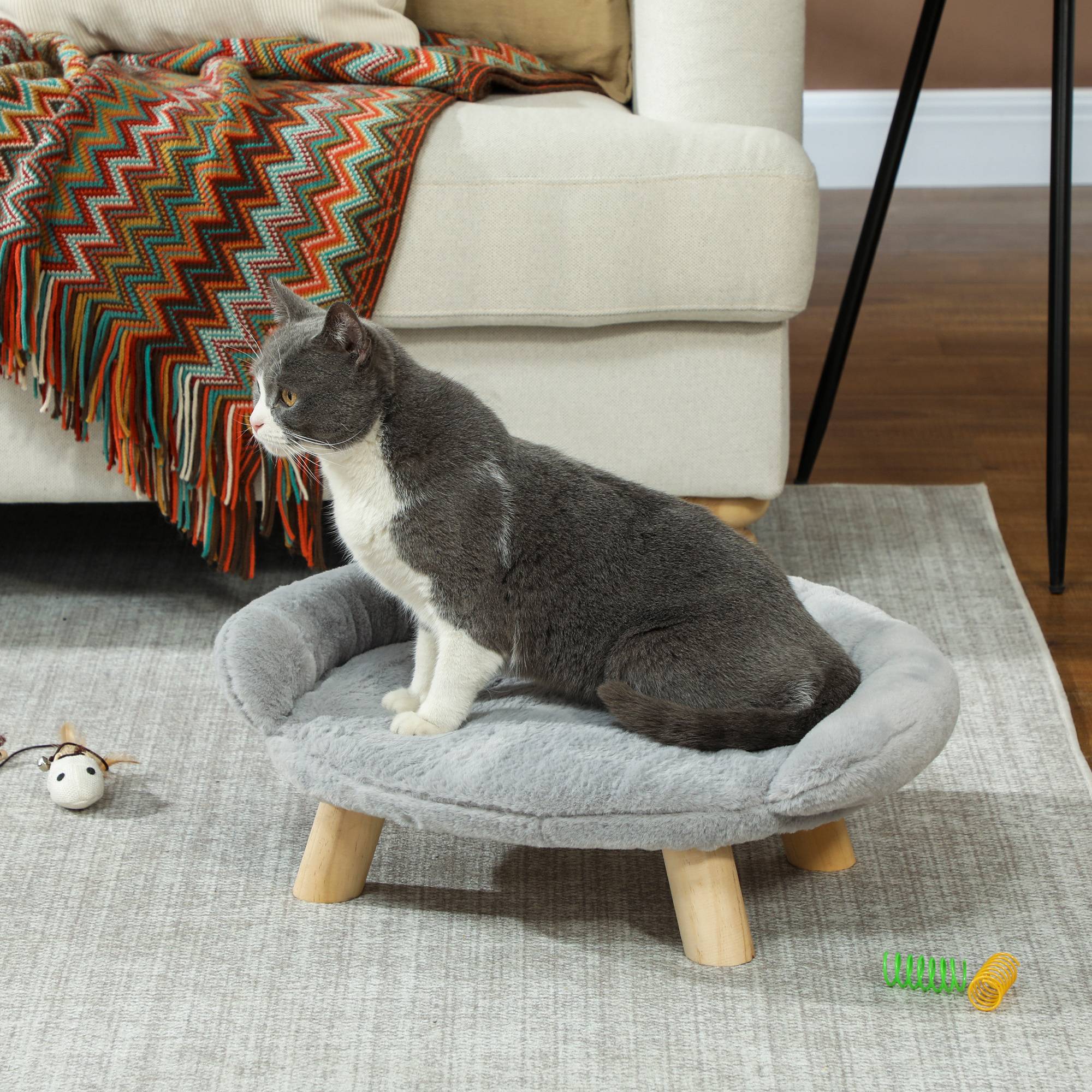 ComfortXL - Canapé pour chien chat bois peluche intérieur dossier enveloppant gris 47x40x20cm - ComfortXL Outdoor Living - Image 3