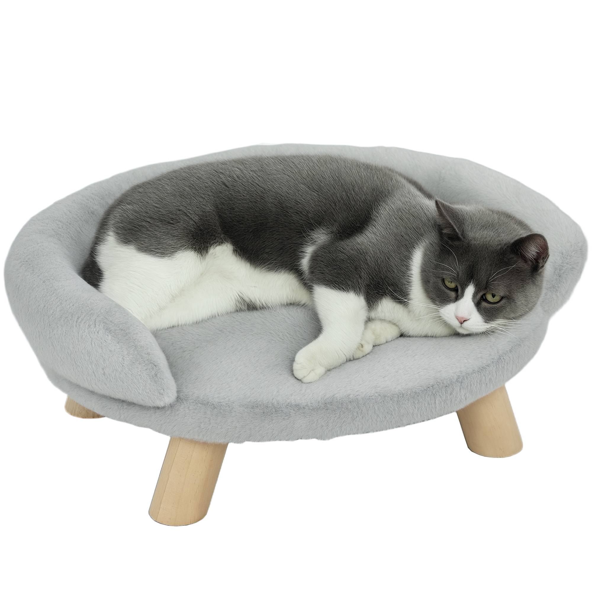 ComfortXL - Canapé pour chien chat bois peluche intérieur dossier enveloppant gris 47x40x20cm - ComfortXL Outdoor Living - Image 1