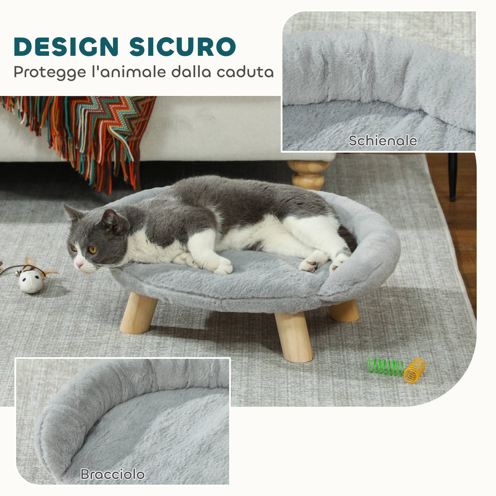 ComfortXL - Canapé pour chien chat bois peluche intérieur dossier enveloppant gris 47x40x20cm - ComfortXL Outdoor Living - Image 9