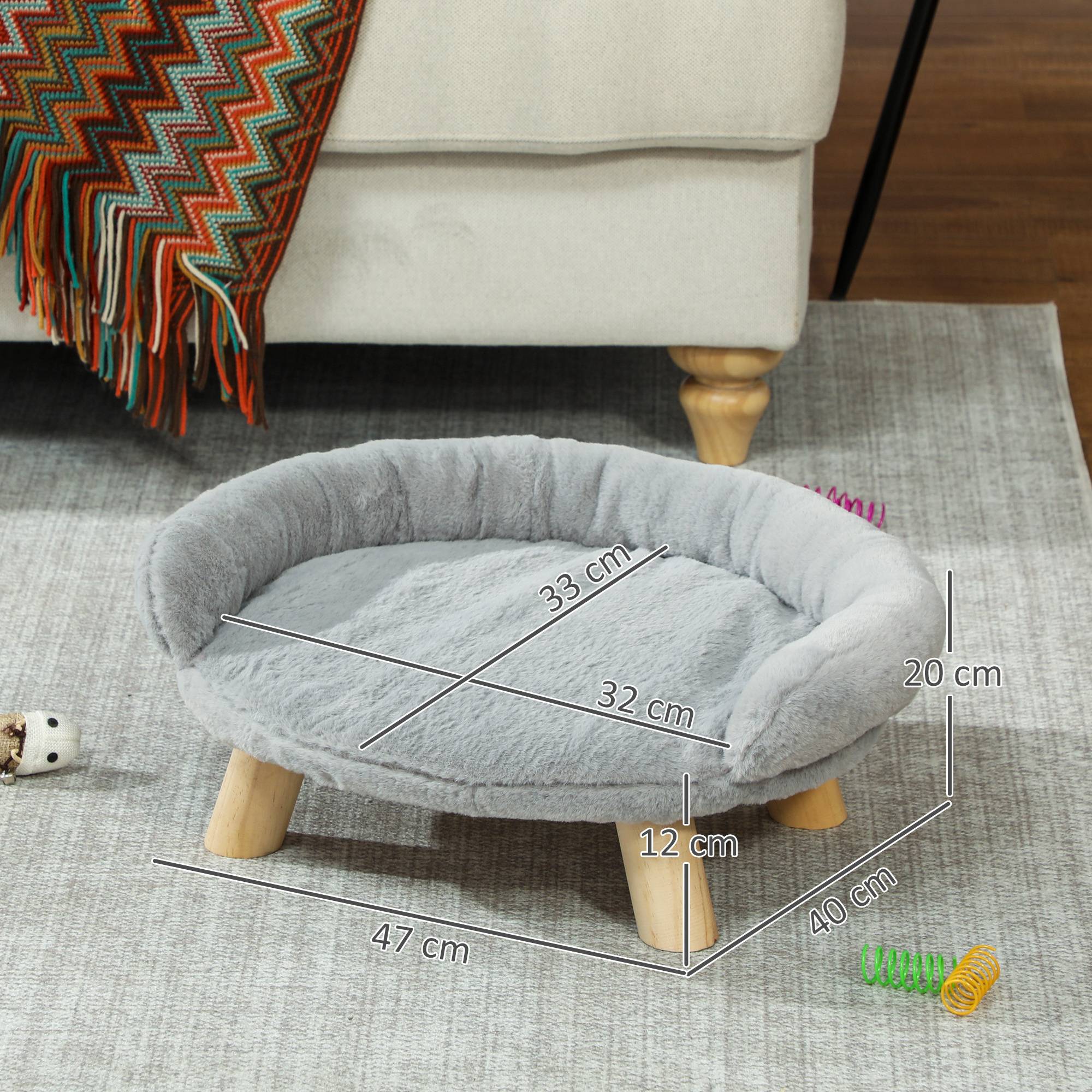 ComfortXL - Canapé pour chien chat bois peluche intérieur dossier enveloppant gris 47x40x20cm - ComfortXL Outdoor Living - Image 5