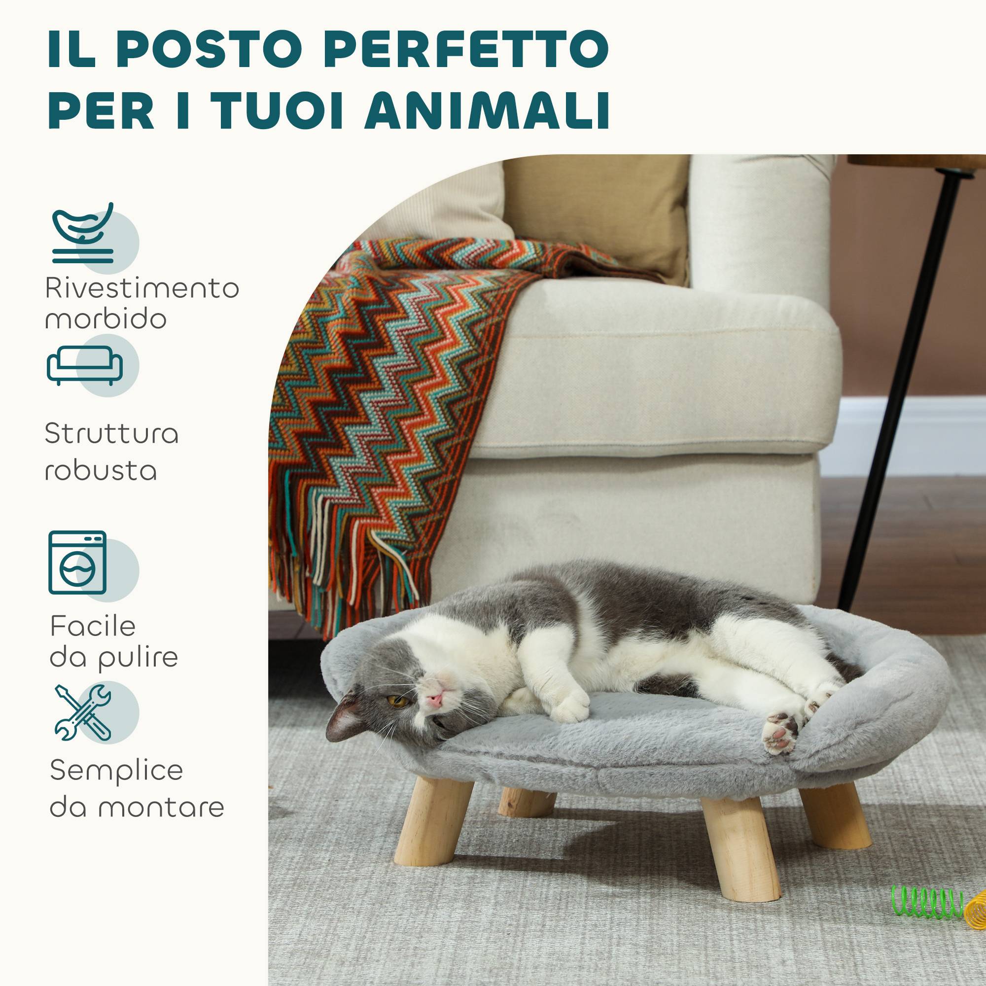 ComfortXL - Canapé pour chien chat bois peluche intérieur dossier enveloppant gris 47x40x20cm - ComfortXL Outdoor Living - Image 7