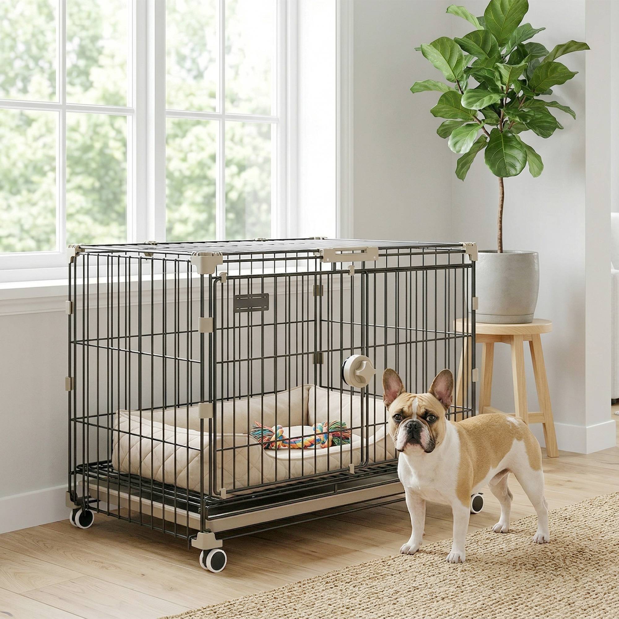 Cage chien pliable métal intérieur roues freins toit ouvrant 60,5x45,5x54,5cm noir - ComfortXL Outdoor Living - Image 10