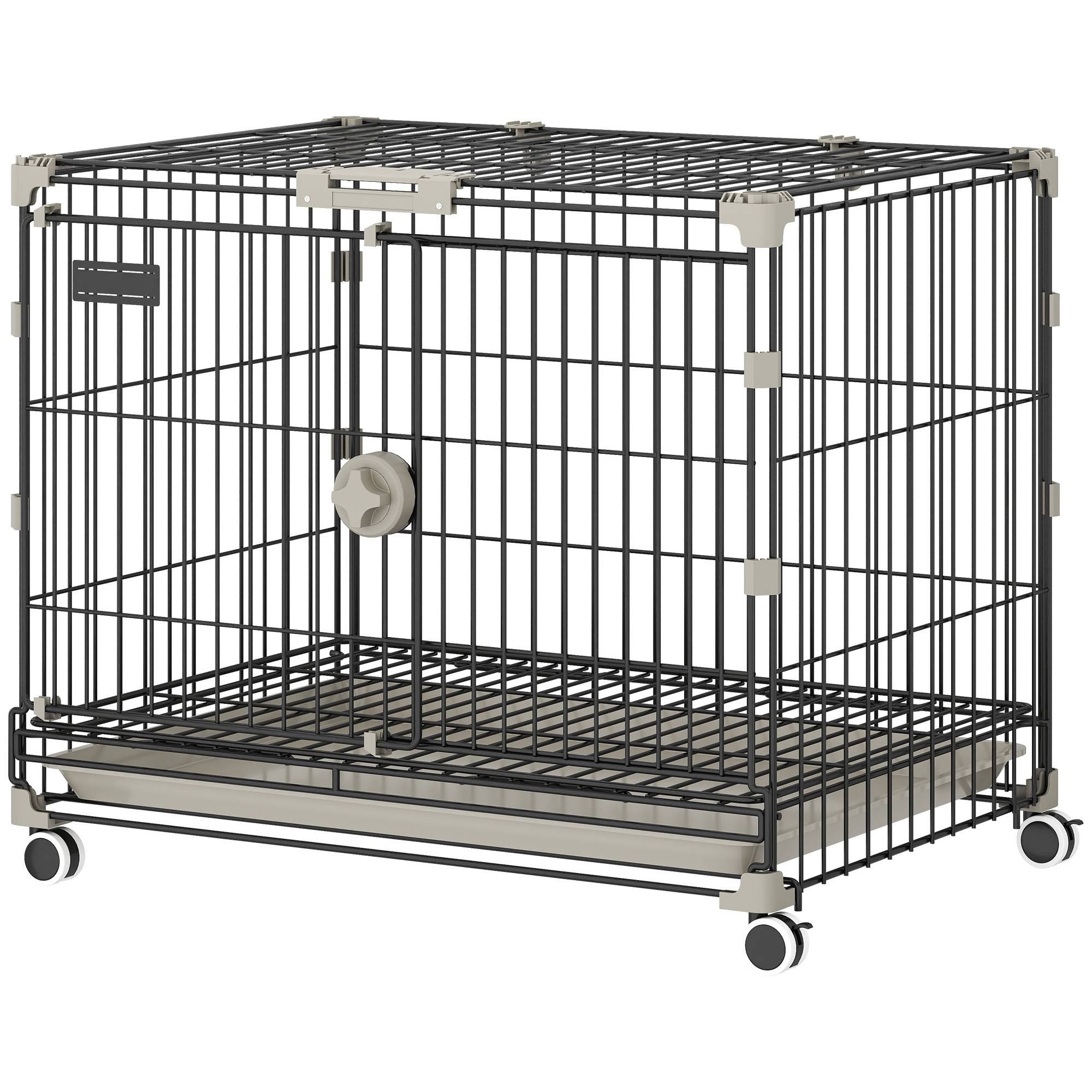 Cage chien pliable métal intérieur roues freins toit ouvrant 60,5x45,5x54,5cm noir - ComfortXL Outdoor Living - Image 2