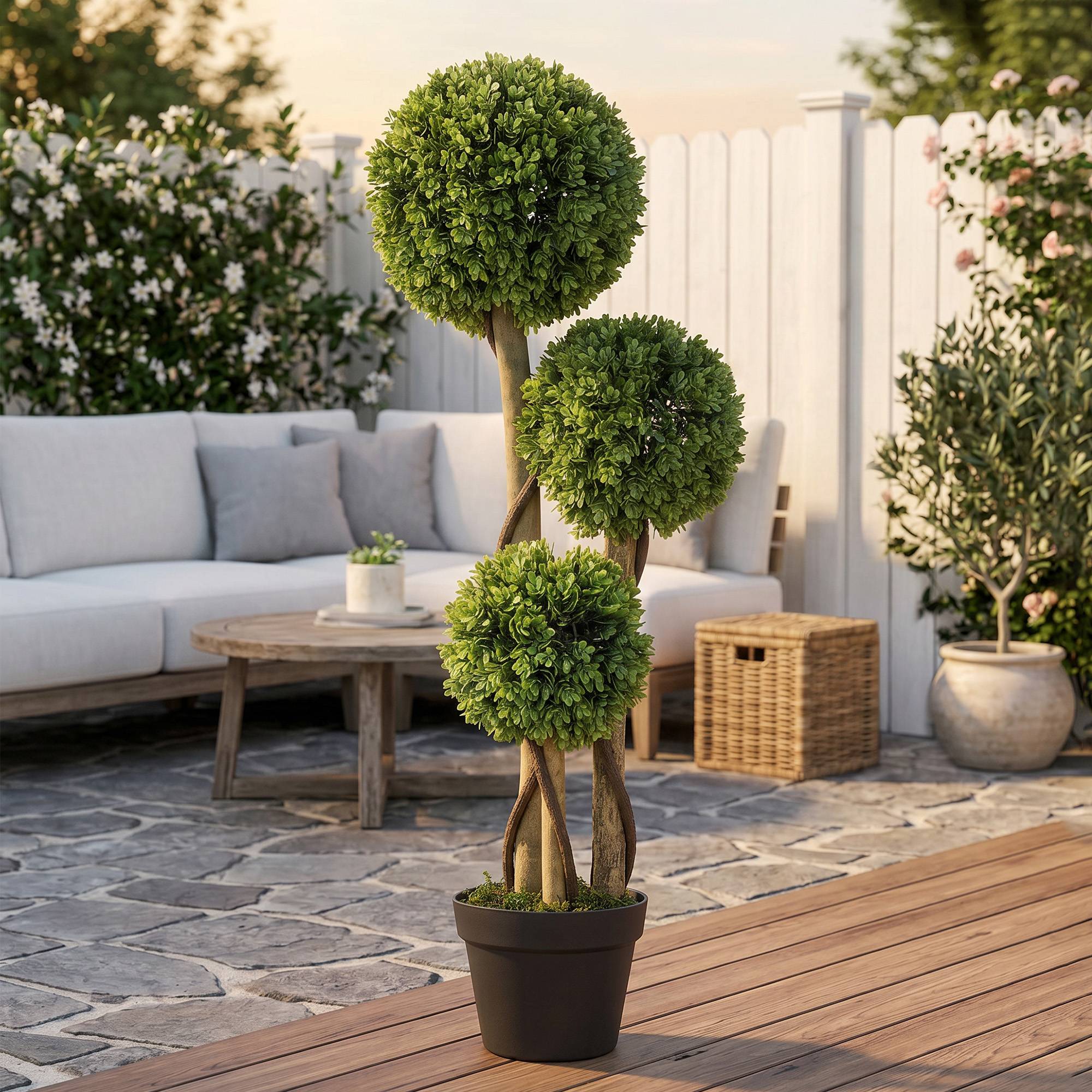 Sans Marque - Buis artificiel, plante artificielle, aspect réaliste, extérieur, vert et noir - Image 3