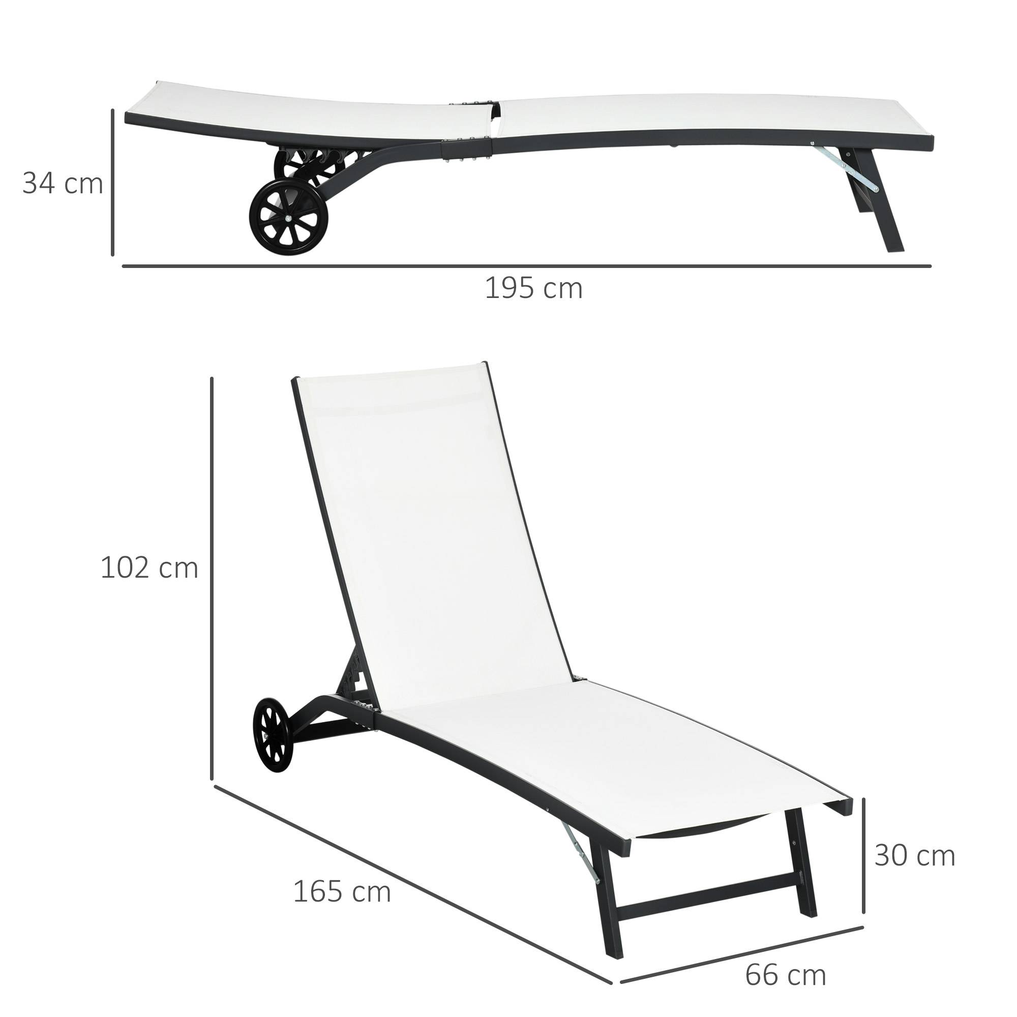 Sans Marque - Ensemble de 2 chaises longues avec dossier inclinable, en aluminium et tissu respirant, 66 x 165 x 102 cm, couleur crème - Image 5