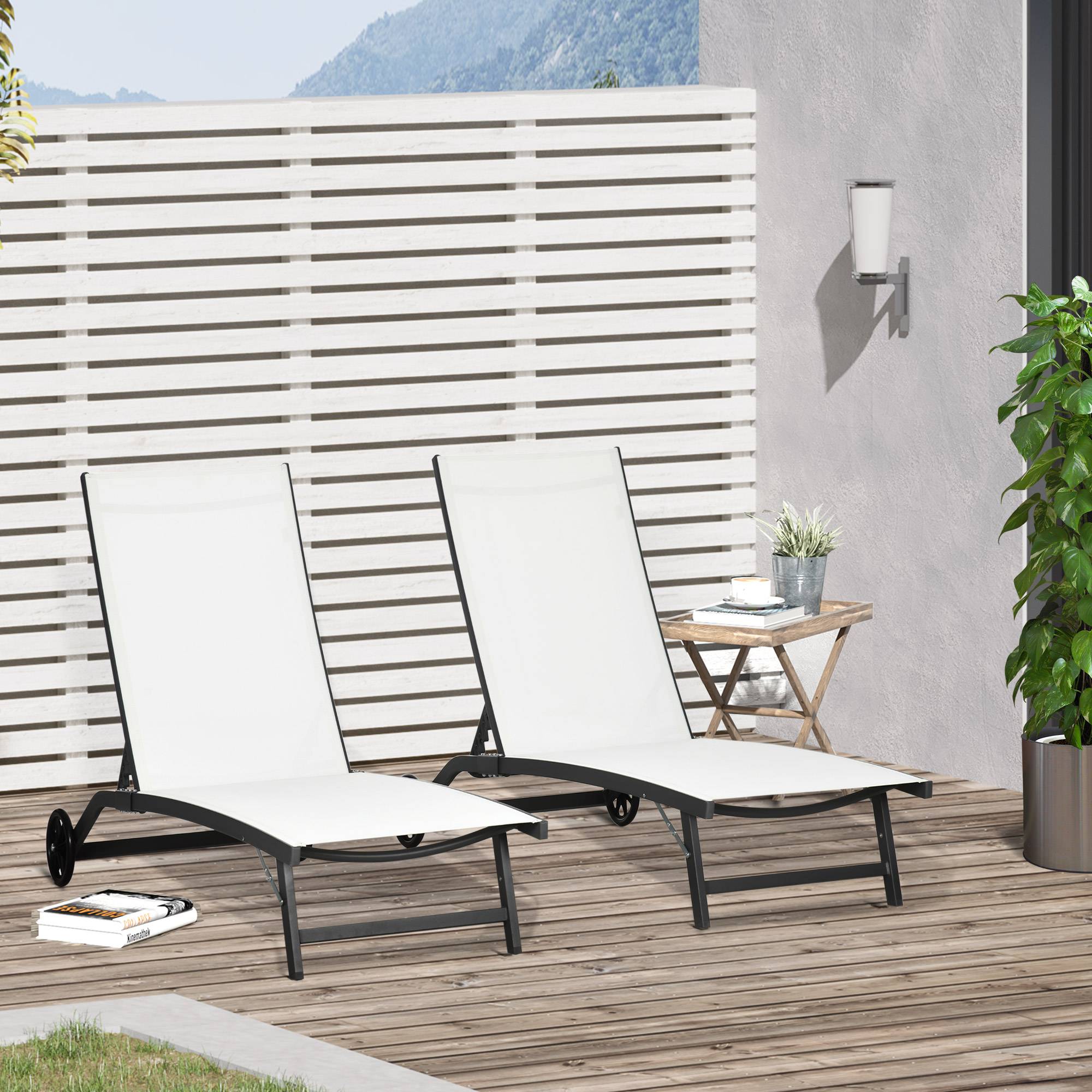 Sans Marque - Ensemble de 2 chaises longues avec dossier inclinable, en aluminium et tissu respirant, 66 x 165 x 102 cm, couleur crème - Image 3
