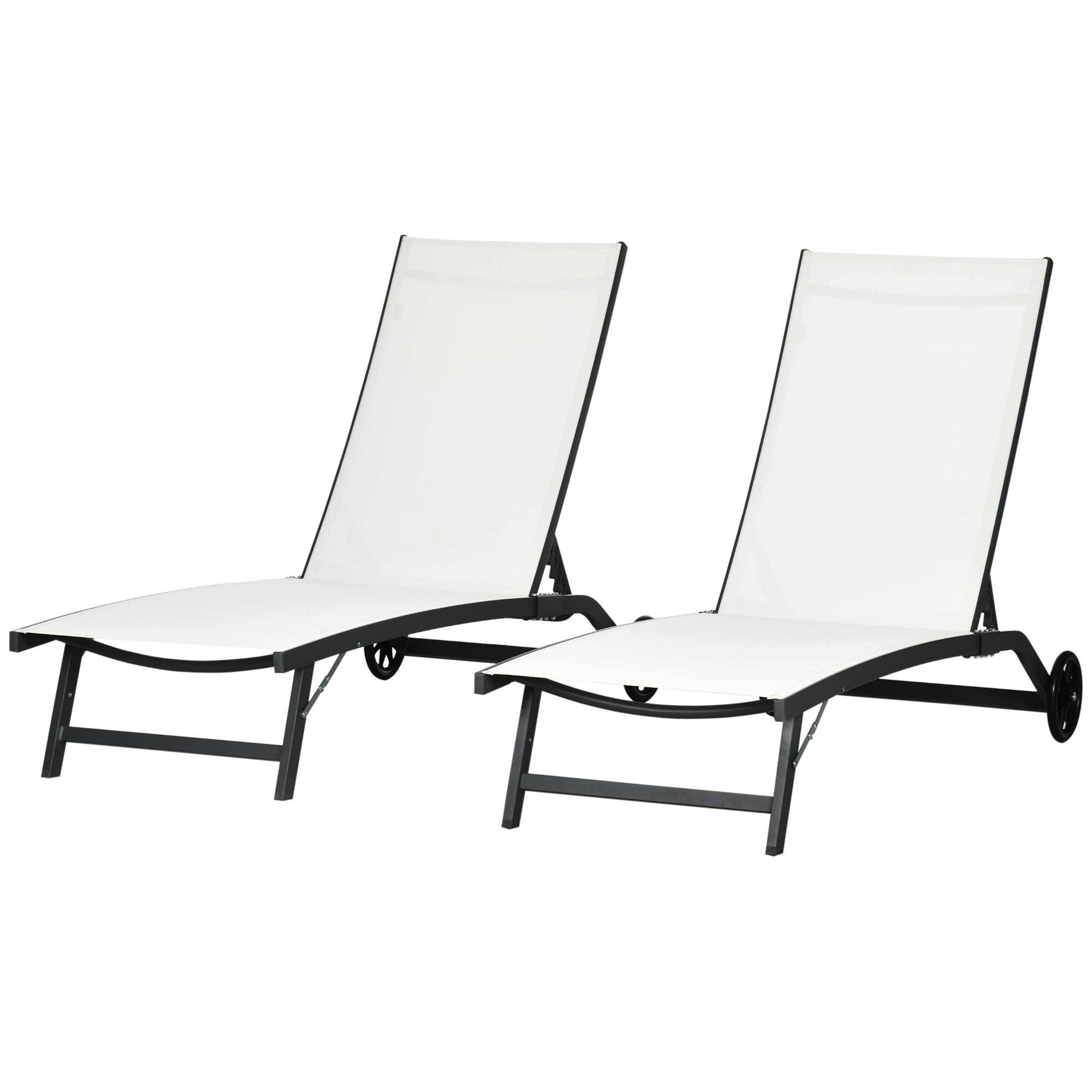 Sans Marque - Ensemble de 2 chaises longues avec dossier inclinable, en aluminium et tissu respirant, 66 x 165 x 102 cm, couleur crème - Image 2