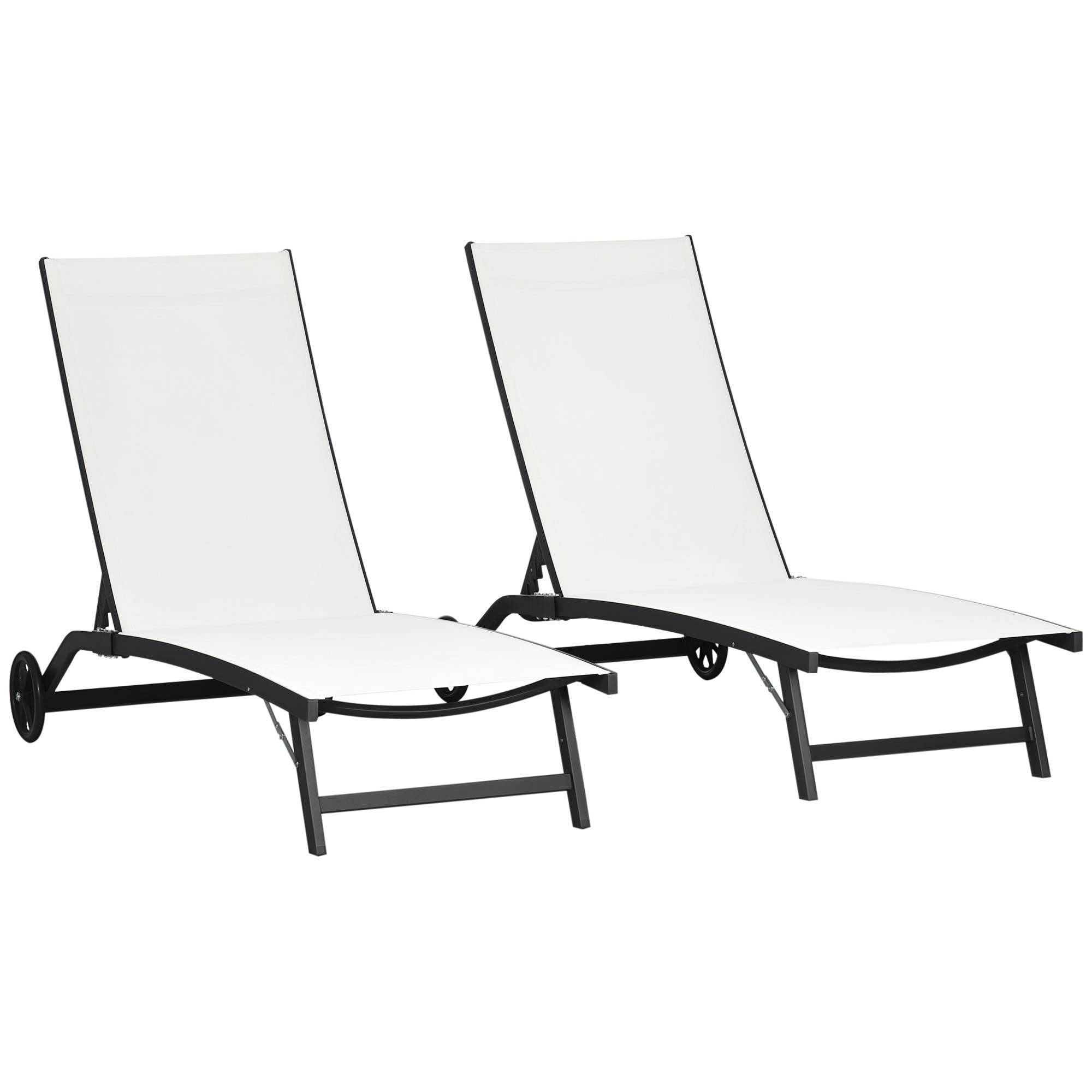 Sans Marque - Ensemble de 2 chaises longues avec dossier inclinable, en aluminium et tissu respirant, 66 x 165 x 102 cm, couleur crème - Image 1
