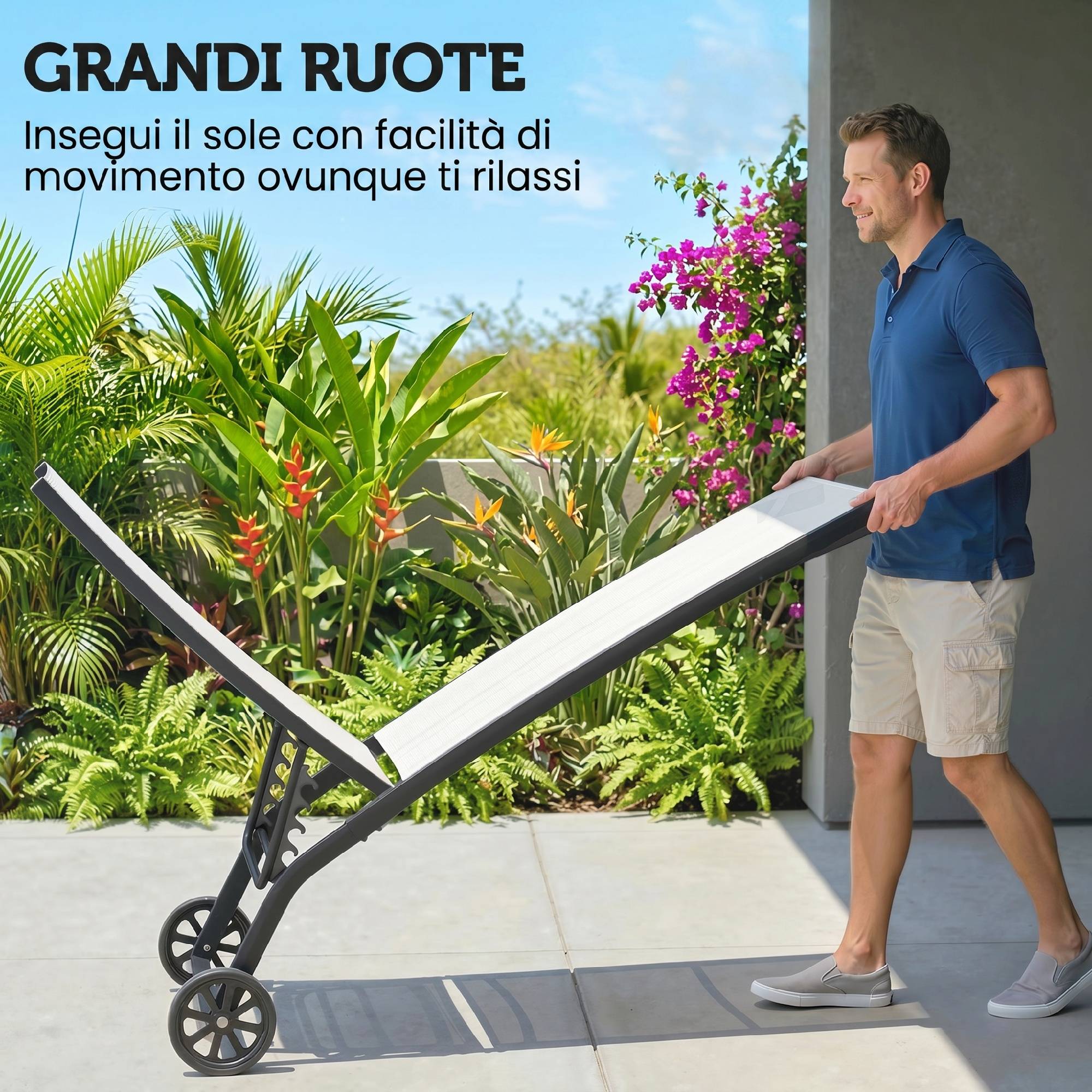 Sans Marque - Ensemble de 2 chaises longues avec dossier inclinable, en aluminium et tissu respirant, 66 x 165 x 102 cm, couleur crème - Image 7