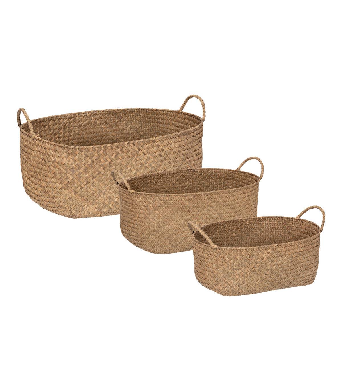 Lot de 3 Paniers de rangement Marron en fibre naturelle L 50 L 42 et L 35 cm - Imagen 1