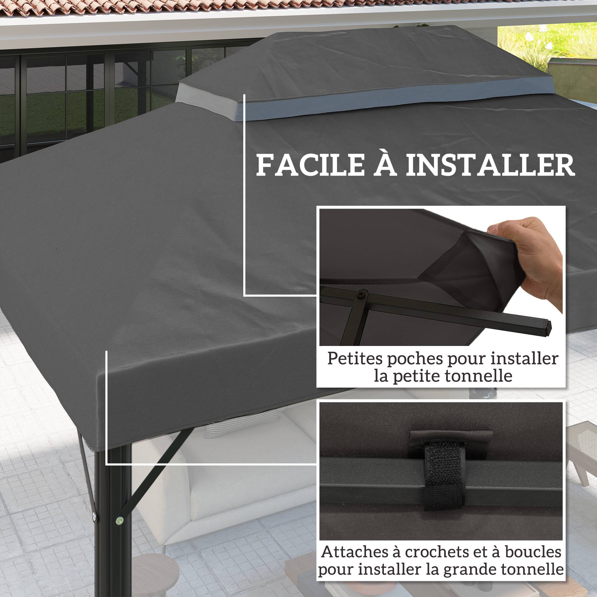 ComfortXL - Toile de rechange tonnelle tissu Oxford toit double ventilation 4x3m gris - ComfortXL Outdoor Living - Image 7