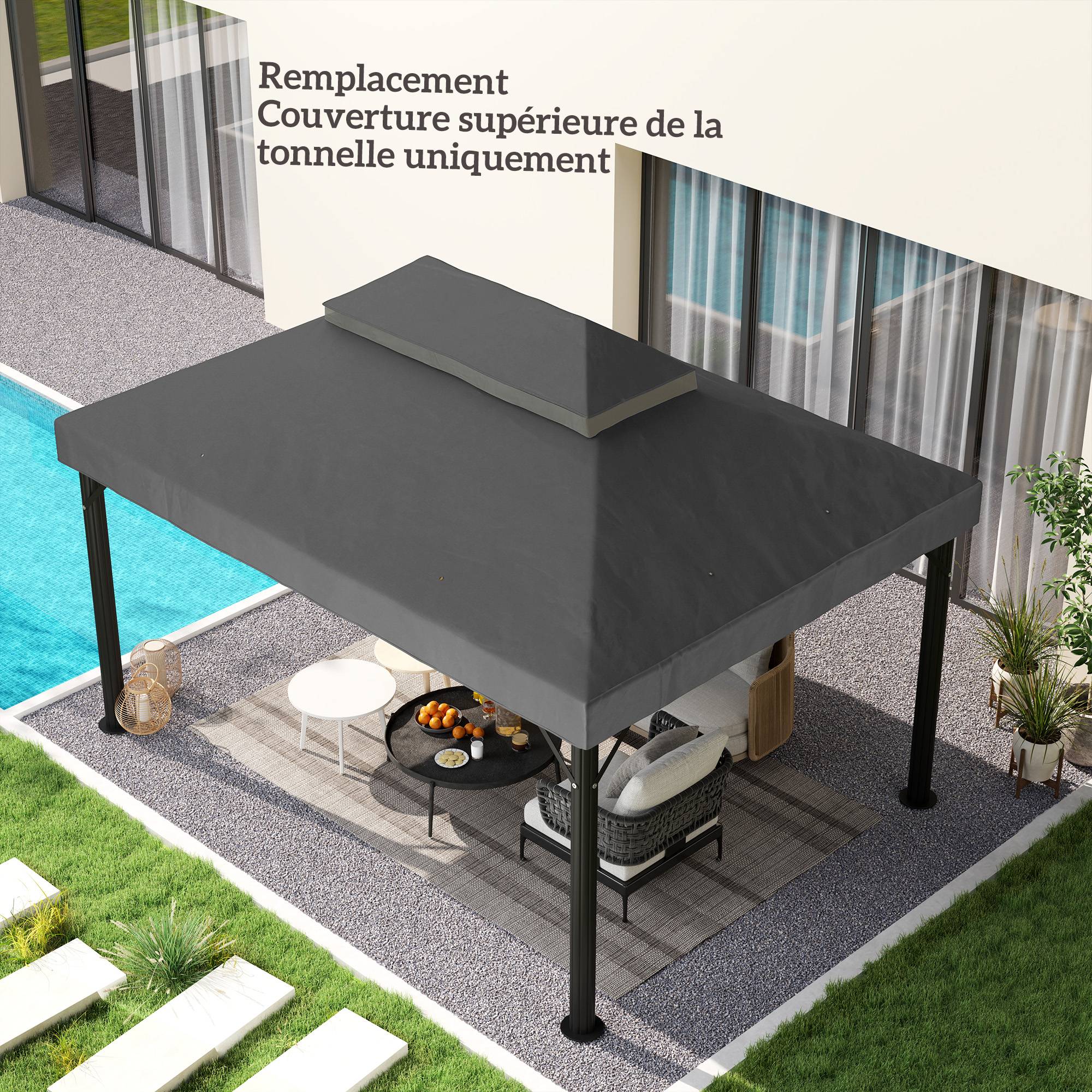 ComfortXL - Toile de rechange tonnelle tissu Oxford toit double ventilation 4x3m gris - ComfortXL Outdoor Living - Image 9