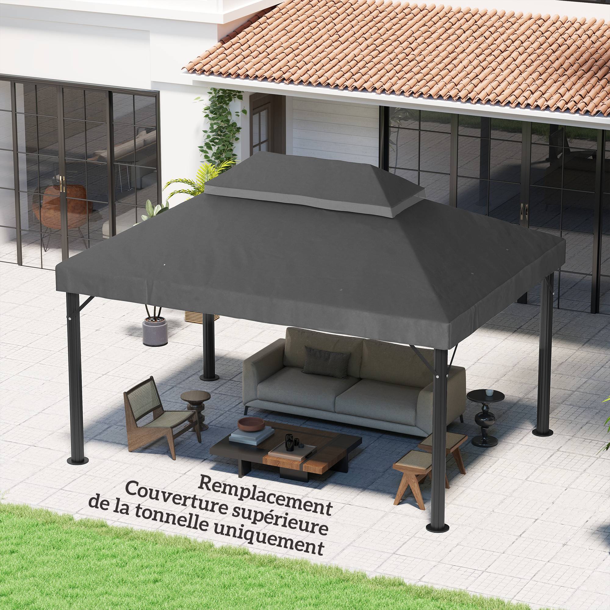 ComfortXL - Toile de rechange tonnelle tissu Oxford toit double ventilation 4x3m gris - ComfortXL Outdoor Living - Image 4