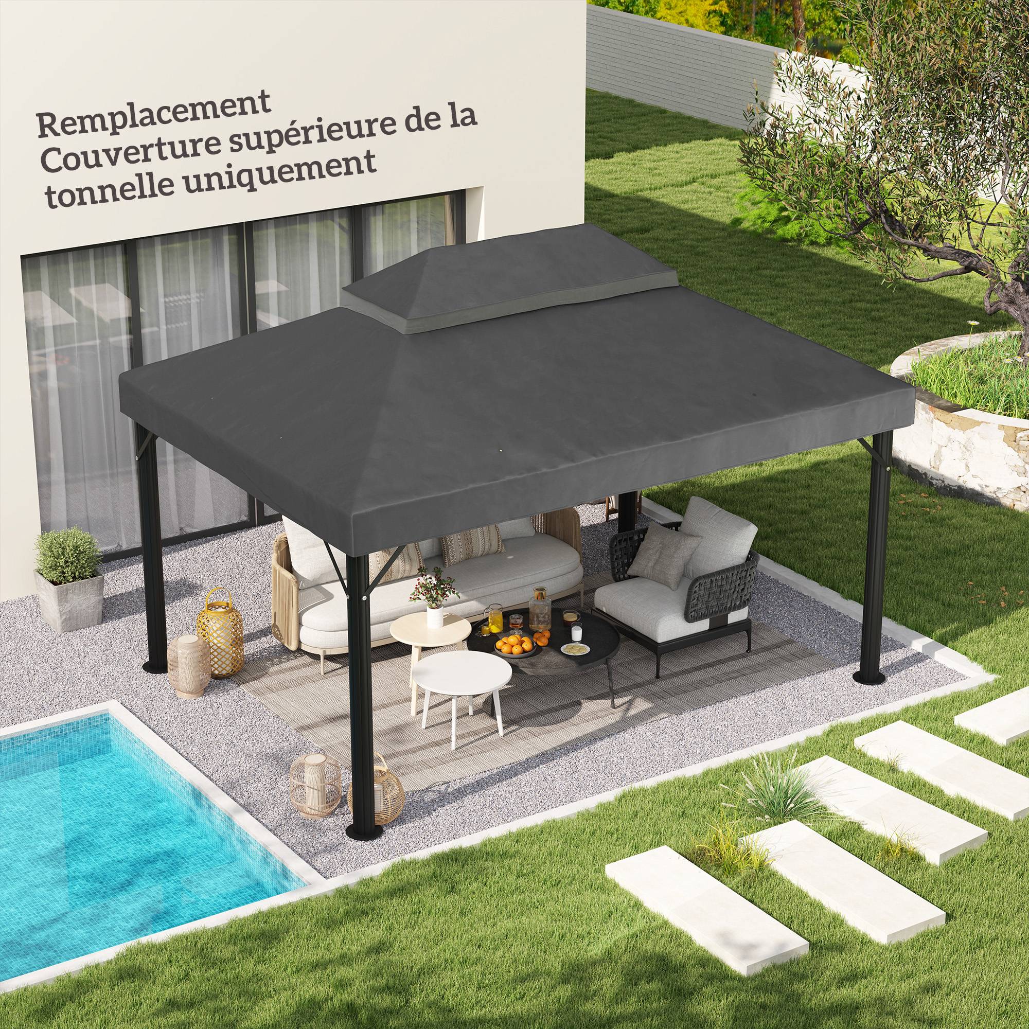ComfortXL - Toile de rechange tonnelle tissu Oxford toit double ventilation 4x3m gris - ComfortXL Outdoor Living - Image 3