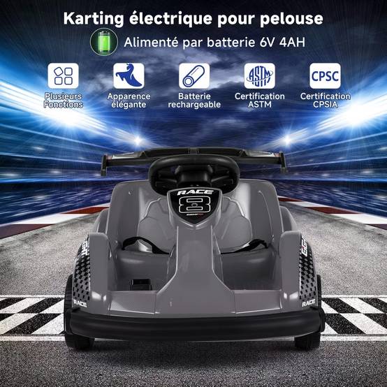 0 - Kart à pédales voiture pour enfants - ORYXEARTH - Gris - 6V - Electrique - 4 roues - Image 9