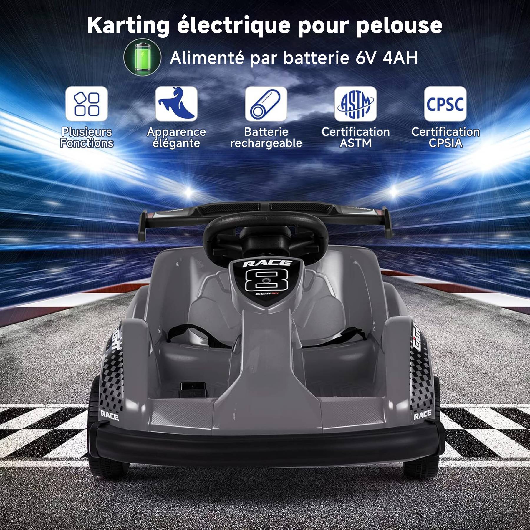 0 - Kart à pédales voiture pour enfants - ORYXEARTH - Gris - 6V - Electrique - 4 roues - Image 9
