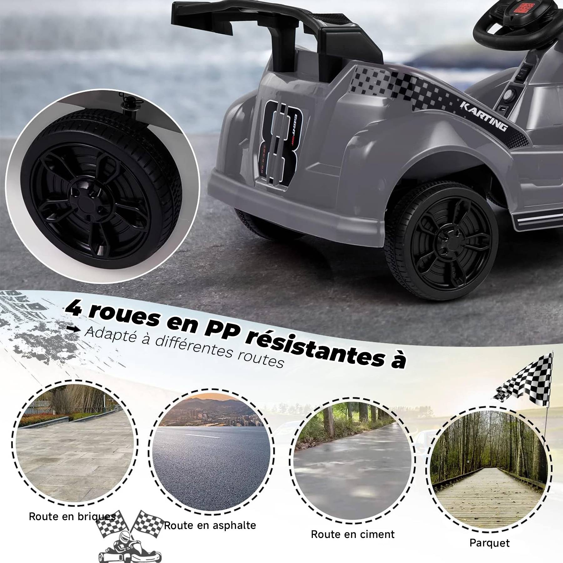 0 - Kart à pédales voiture pour enfants - ORYXEARTH - Gris - 6V - Electrique - 4 roues - Image 8