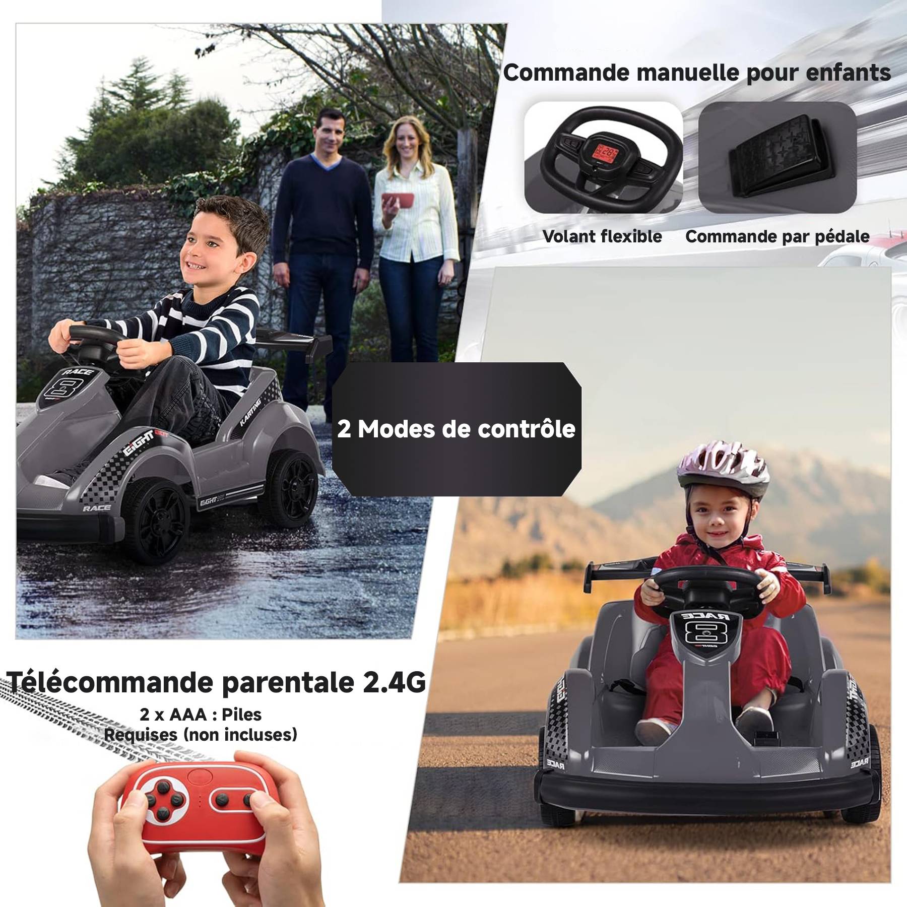 0 - Kart à pédales voiture pour enfants - ORYXEARTH - Gris - 6V - Electrique - 4 roues - Image 4