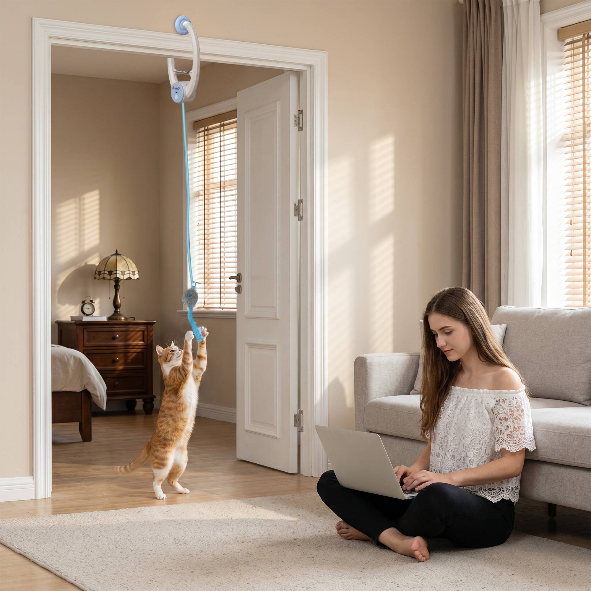 Sans Marque - Souris interactive pour chat, rechargeable par USB et à suspendre à la porte, en forme de souris rebondissante, 24,1 x 13,8 x 6,6 cm, blanche. - Image 3