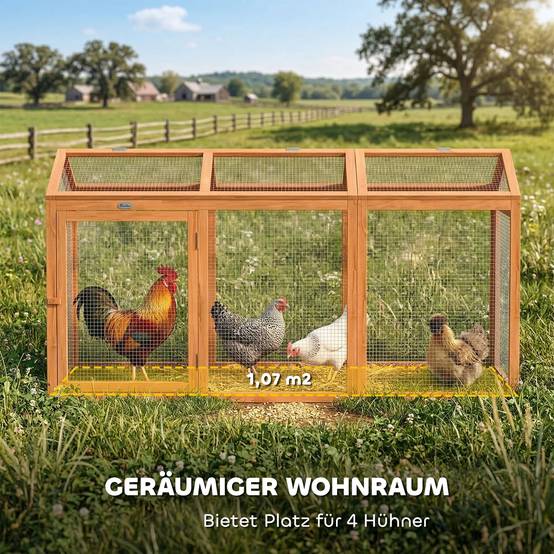 Poulailler avec perchoir, double porte, en bois et métal, pour 4 poules, 156 x 70,5 x 84 cm, orange - Image 8
