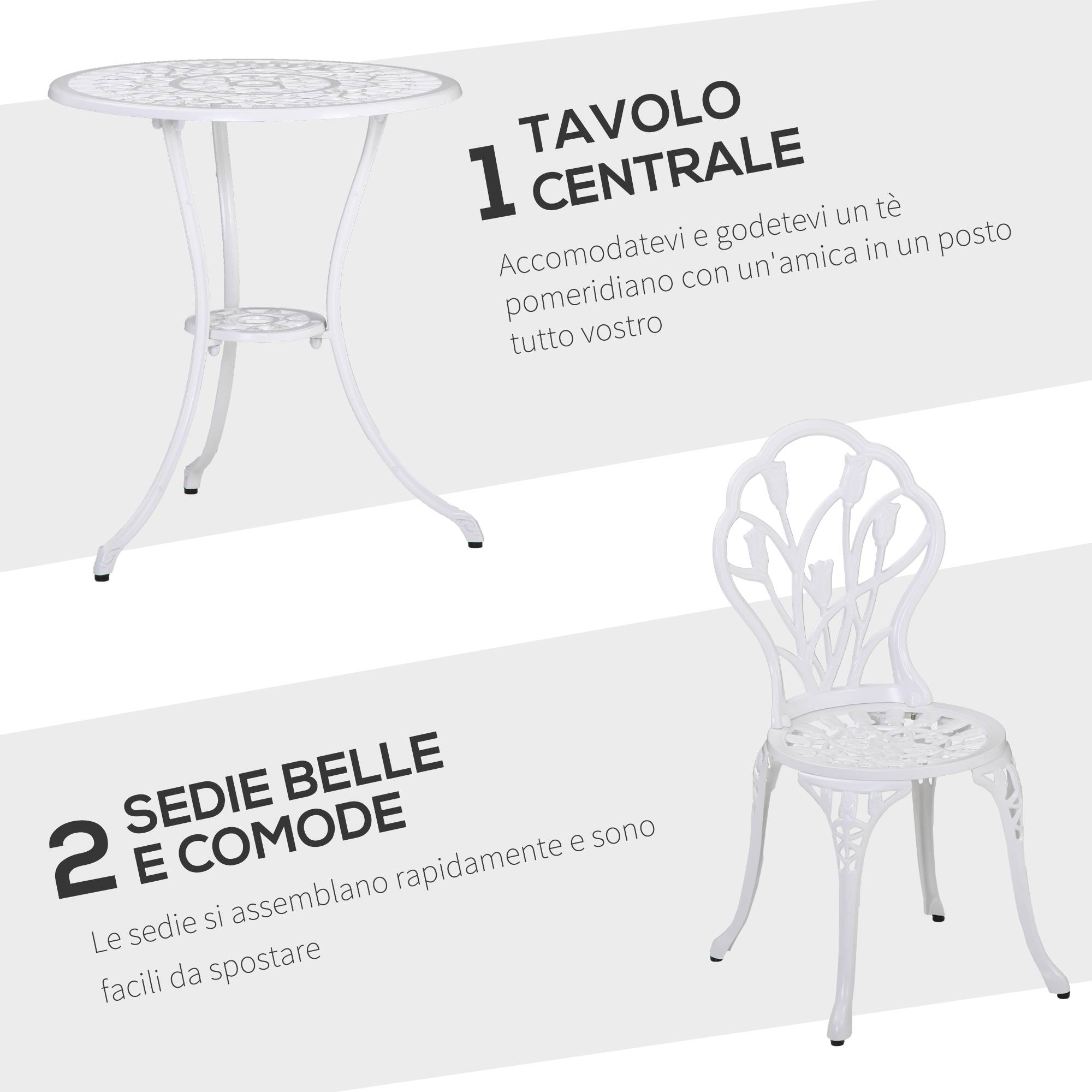 Salon de jardin bistrot Aluminium Terrasse Motif tulipe Trou parasol 60cm Blanc - ComfortXL Outdoor Living - Image 6