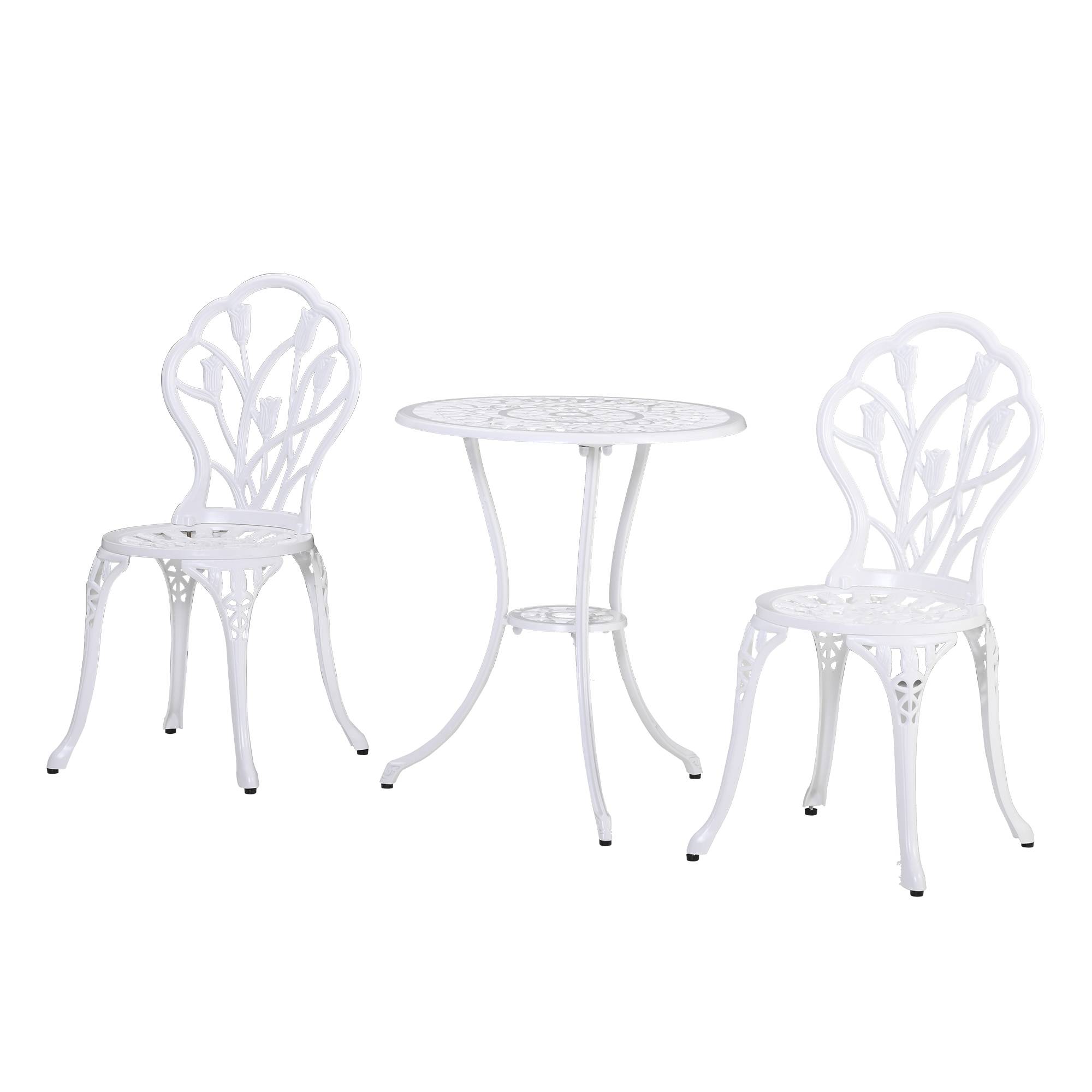 Salon de jardin bistrot Aluminium Terrasse Motif tulipe Trou parasol 60cm Blanc - ComfortXL Outdoor Living - Image 2