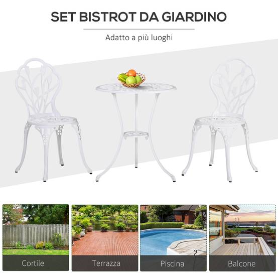Salon de jardin bistrot Aluminium Terrasse Motif tulipe Trou parasol 60cm Blanc - ComfortXL Outdoor Living - Image 9