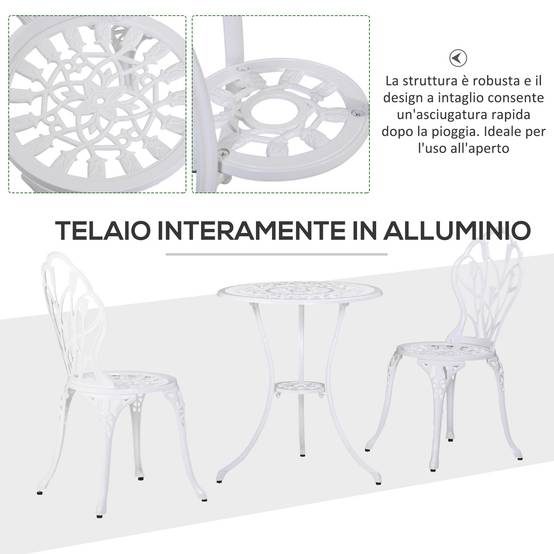 Salon de jardin bistrot Aluminium Terrasse Motif tulipe Trou parasol 60cm Blanc - ComfortXL Outdoor Living - Image 7