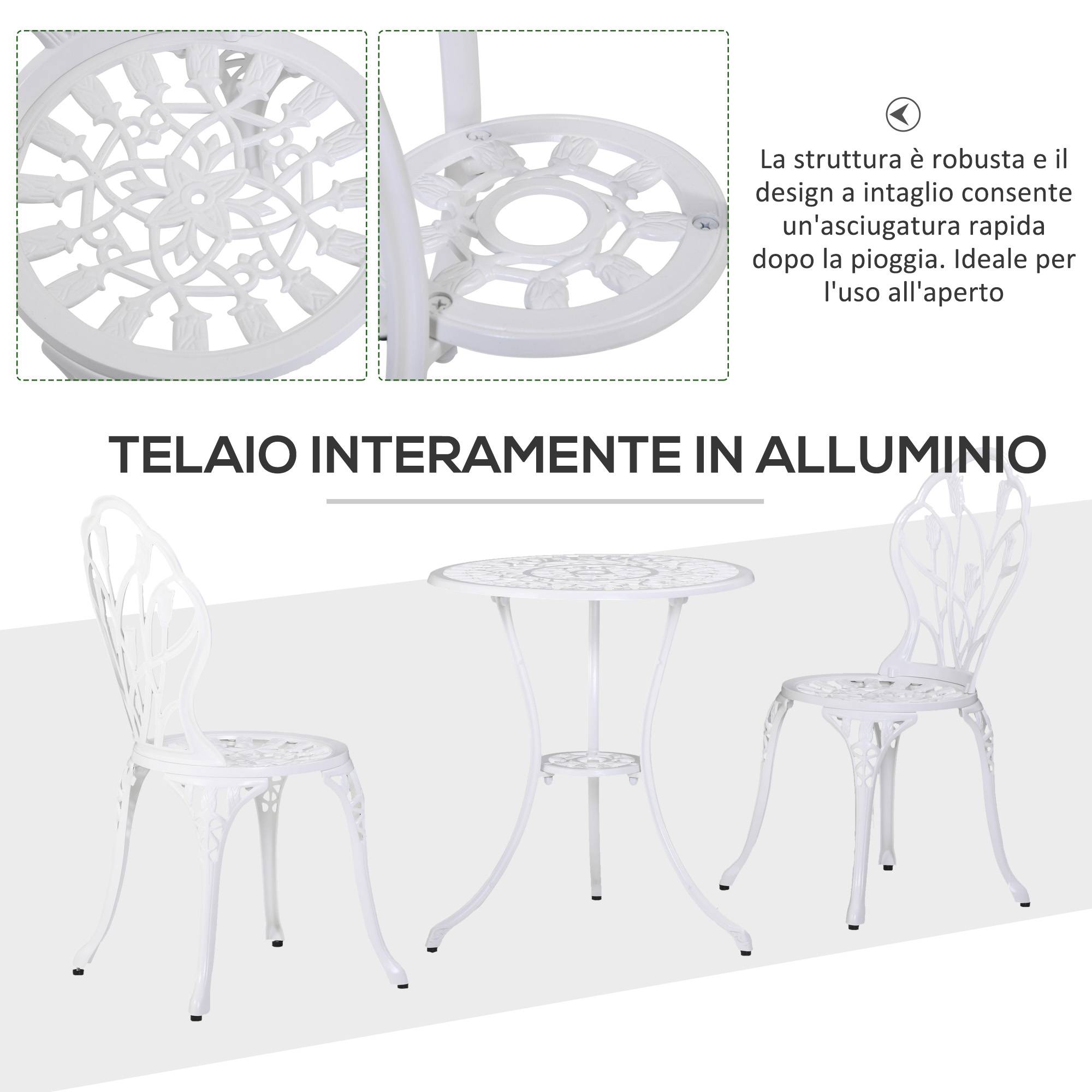 Salon de jardin bistrot Aluminium Terrasse Motif tulipe Trou parasol 60cm Blanc - ComfortXL Outdoor Living - Image 7