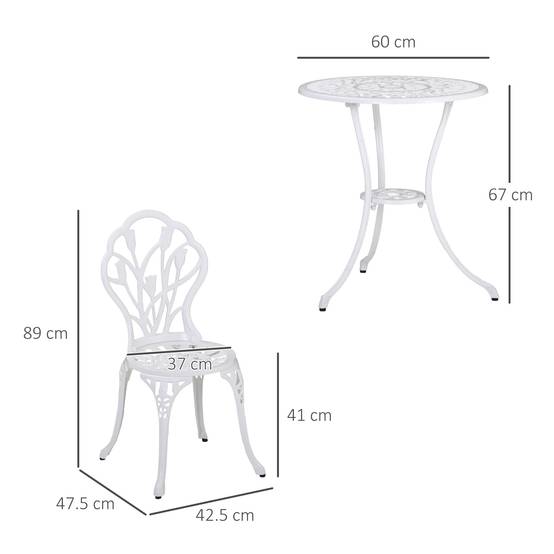 Salon de jardin bistrot Aluminium Terrasse Motif tulipe Trou parasol 60cm Blanc - ComfortXL Outdoor Living - Image 5