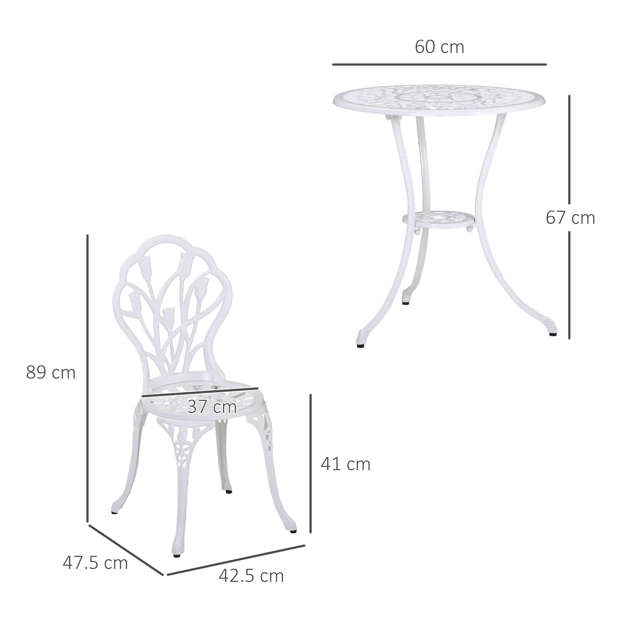 Salon de jardin bistrot Aluminium Terrasse Motif tulipe Trou parasol 60cm Blanc - ComfortXL Outdoor Living - Image 5