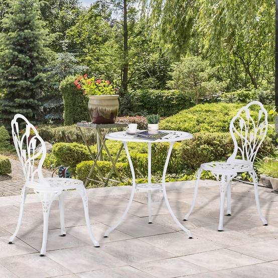 Salon de jardin bistrot Aluminium Terrasse Motif tulipe Trou parasol 60cm Blanc - ComfortXL Outdoor Living - Image 4