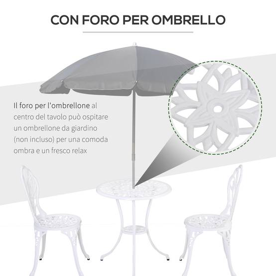 Salon de jardin bistrot Aluminium Terrasse Motif tulipe Trou parasol 60cm Blanc - ComfortXL Outdoor Living - Image 8