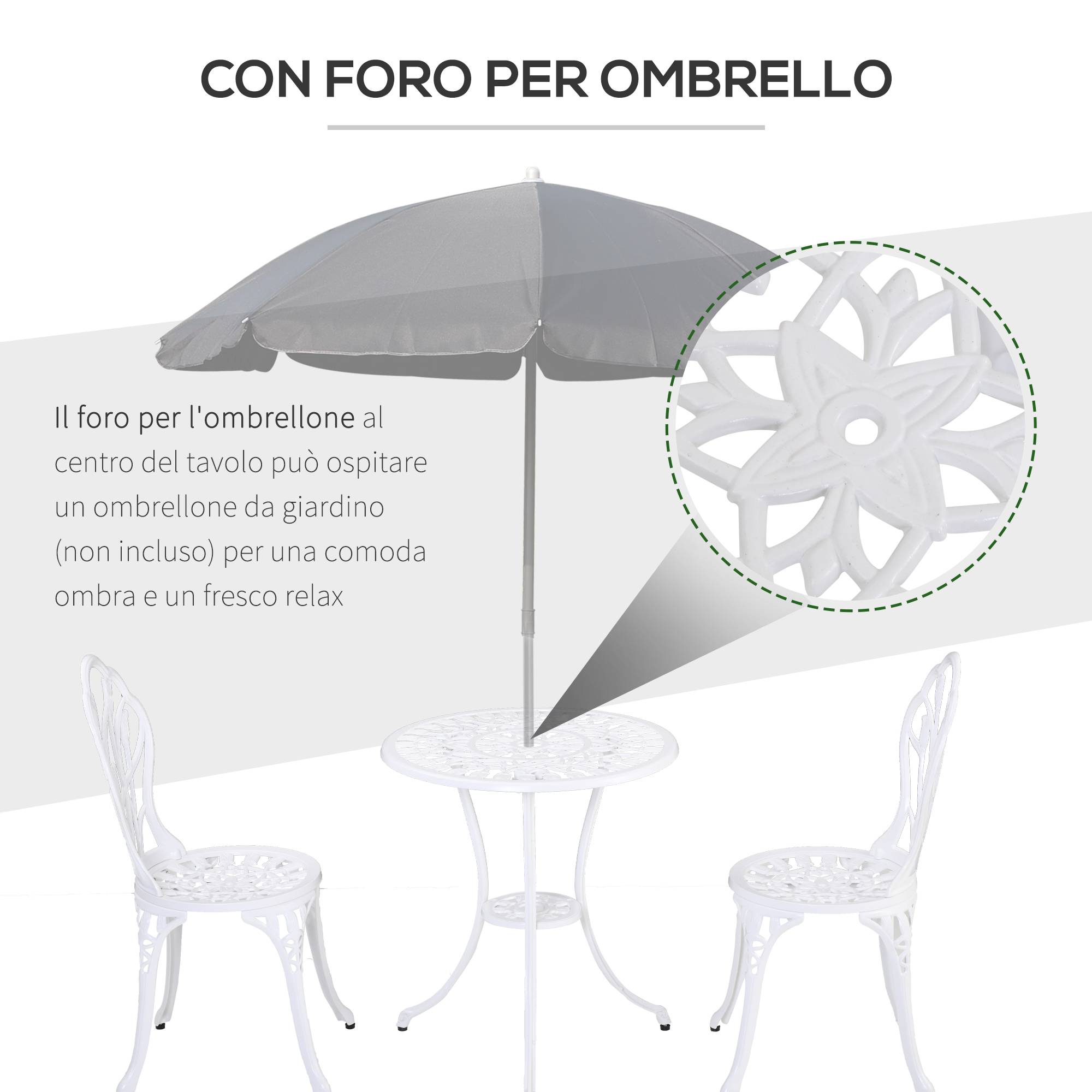 Salon de jardin bistrot Aluminium Terrasse Motif tulipe Trou parasol 60cm Blanc - ComfortXL Outdoor Living - Image 8