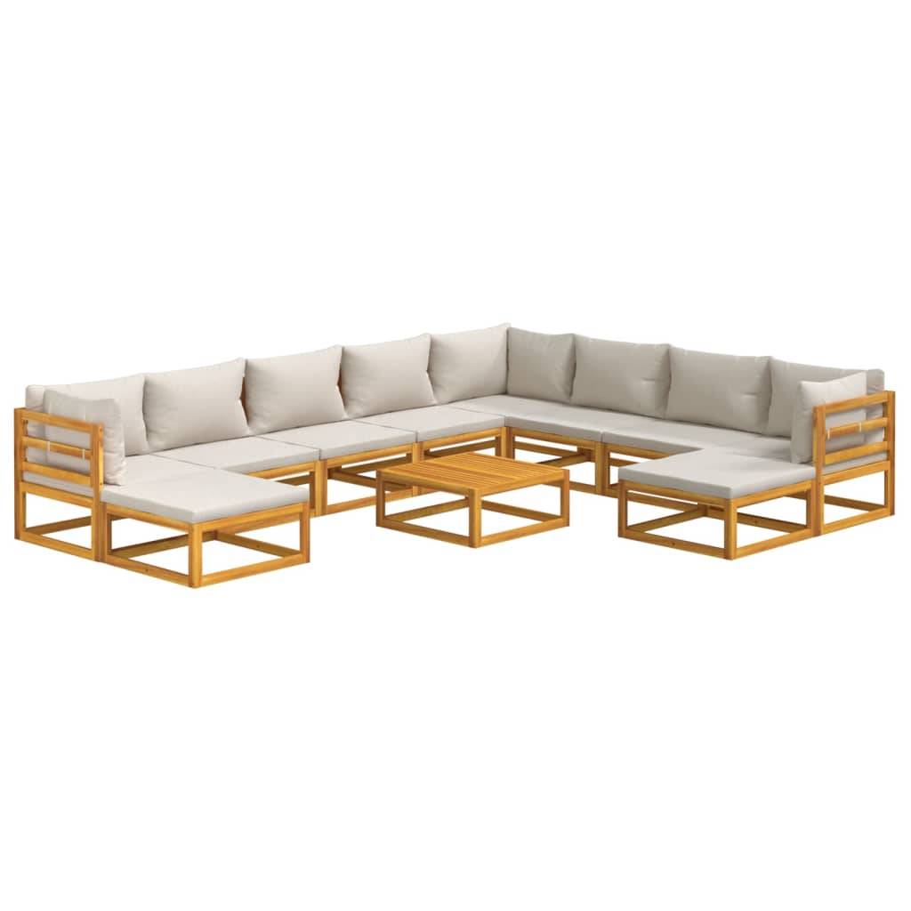 Helloshop26 - Salon de jardin meuble d'extérieur ensemble de mobilier 11 pièces avec coussins gris clair bois massif - Imagen 1
