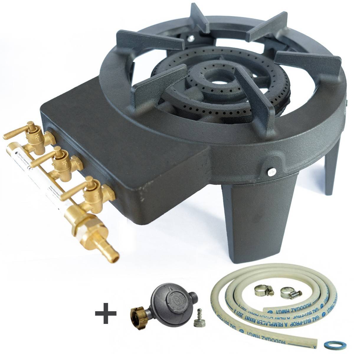Rechaud gaz Traiteur Fonte véritable 9.8 kw 4 pieds 3 robinets + Tuyau gaz et détendeur - Imagen 9