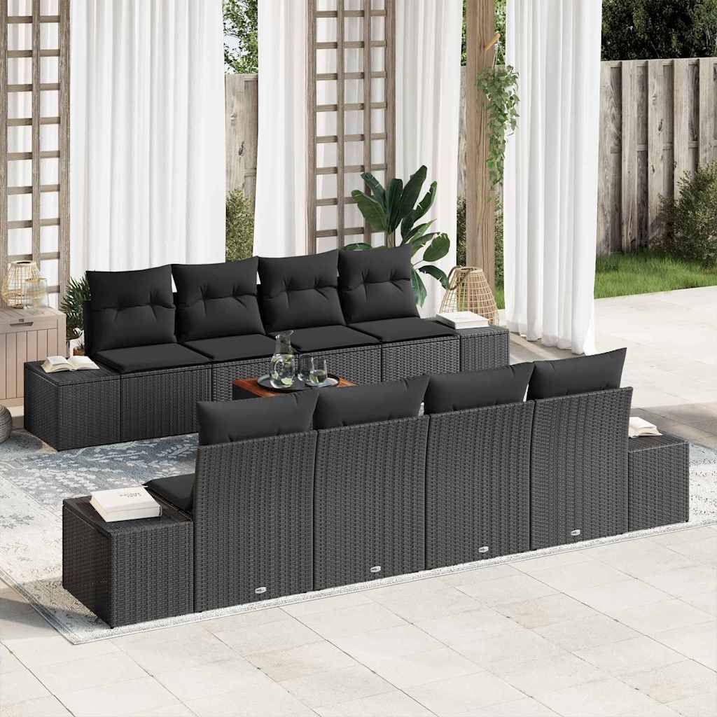 Salon de jardin 8 places 9 pcs en polyrotin avec table basse pour patio Noir – ComfortXL Outdoor Living - Image 1