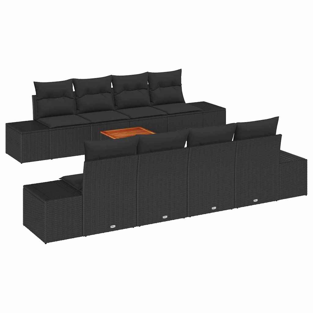 Salon de jardin 8 places 9 pcs en polyrotin avec table basse pour patio Noir – ComfortXL Outdoor Living - Image 2