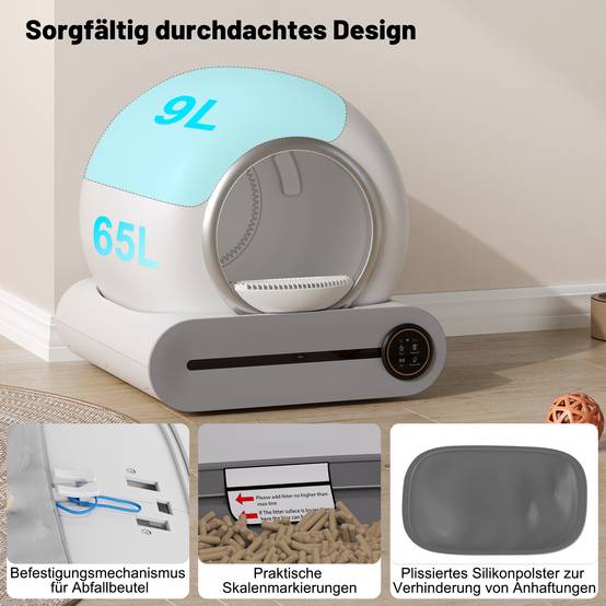 Maison de toilette chat automatique autonettoyante 48 x 52 x 50.5 cm ABS et PC blanc - PANGIVO - Image 2