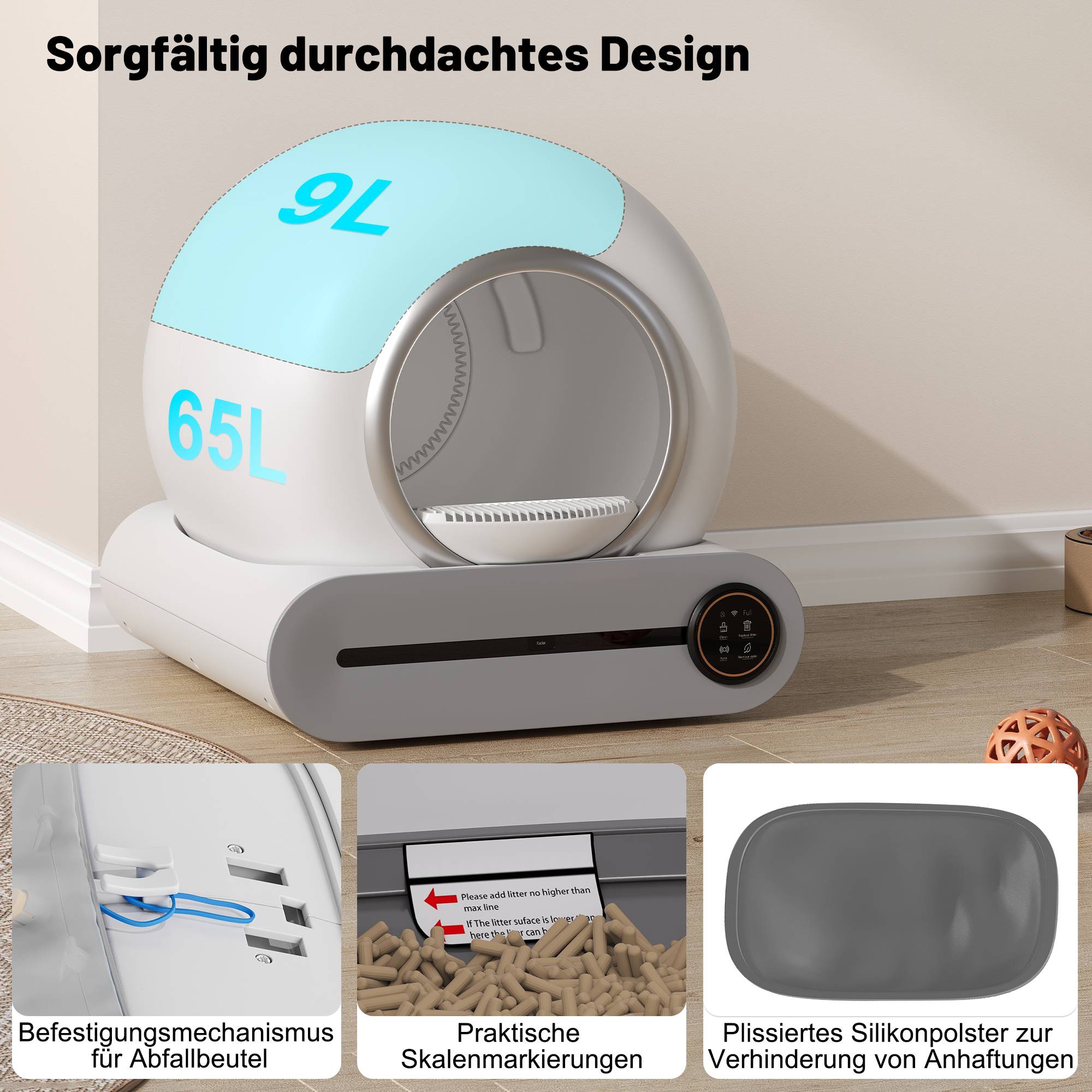 Maison de toilette chat automatique autonettoyante 48 x 52 x 50.5 cm ABS et PC blanc - PANGIVO - Image 2