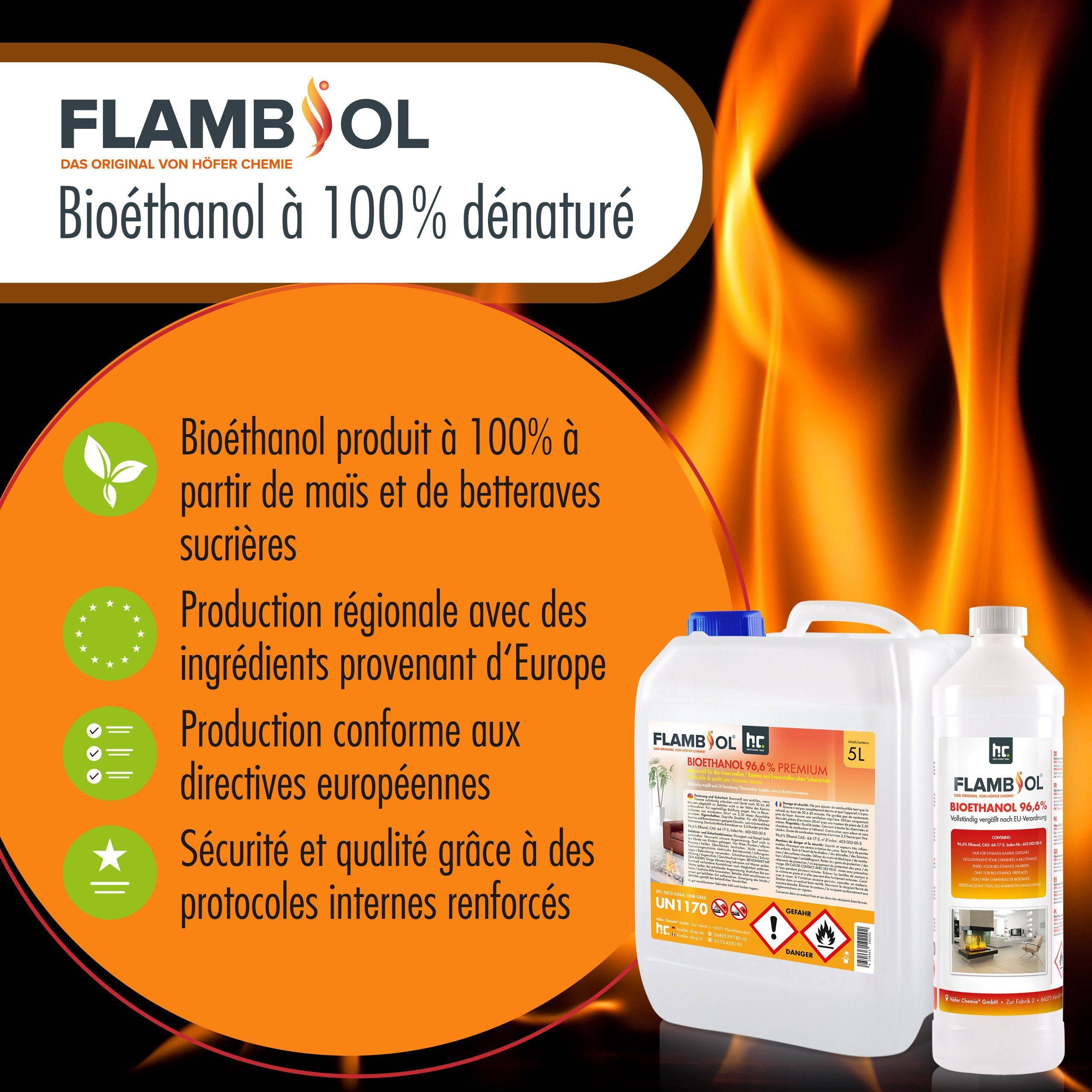 Bioéthanol à 96,6% dénaturé FLAMBIOL® en bouteille de 1L x 24 - Image 4