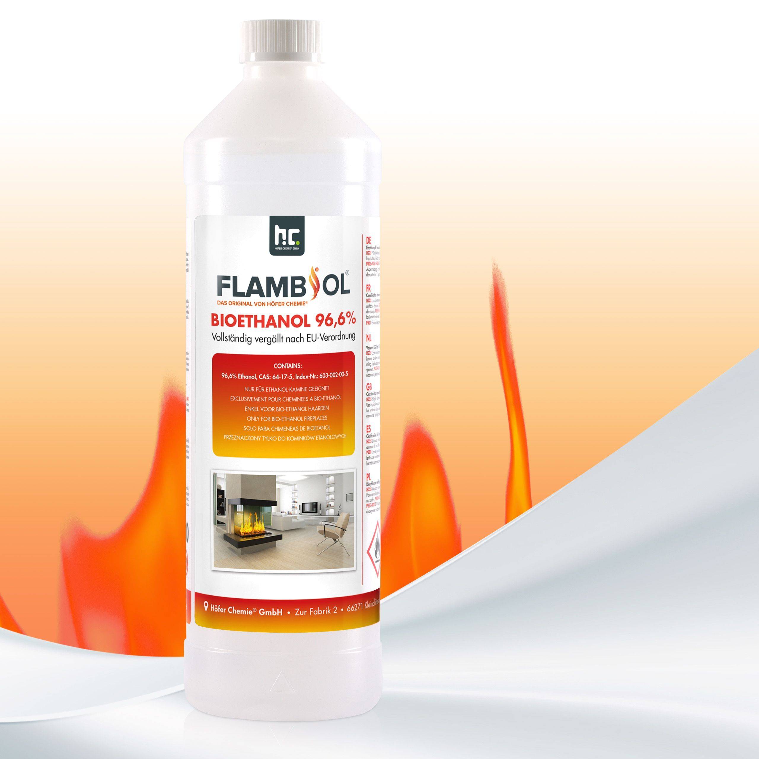 Bioéthanol à 96,6% dénaturé FLAMBIOL® en bouteille de 1L x 24 - Image 5
