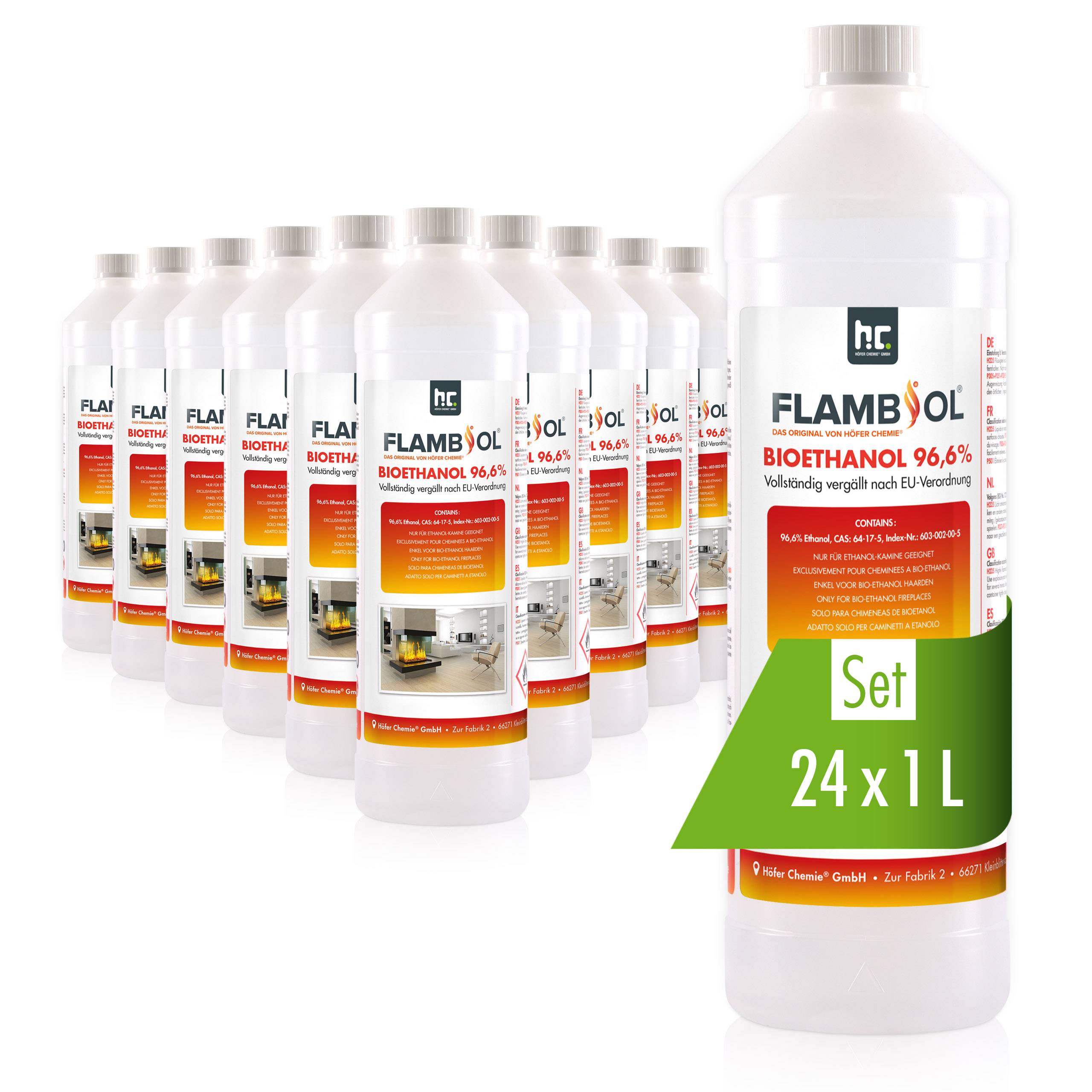 Bioéthanol à 96,6% dénaturé FLAMBIOL® en bouteille de 1L x 24 - Image 1
