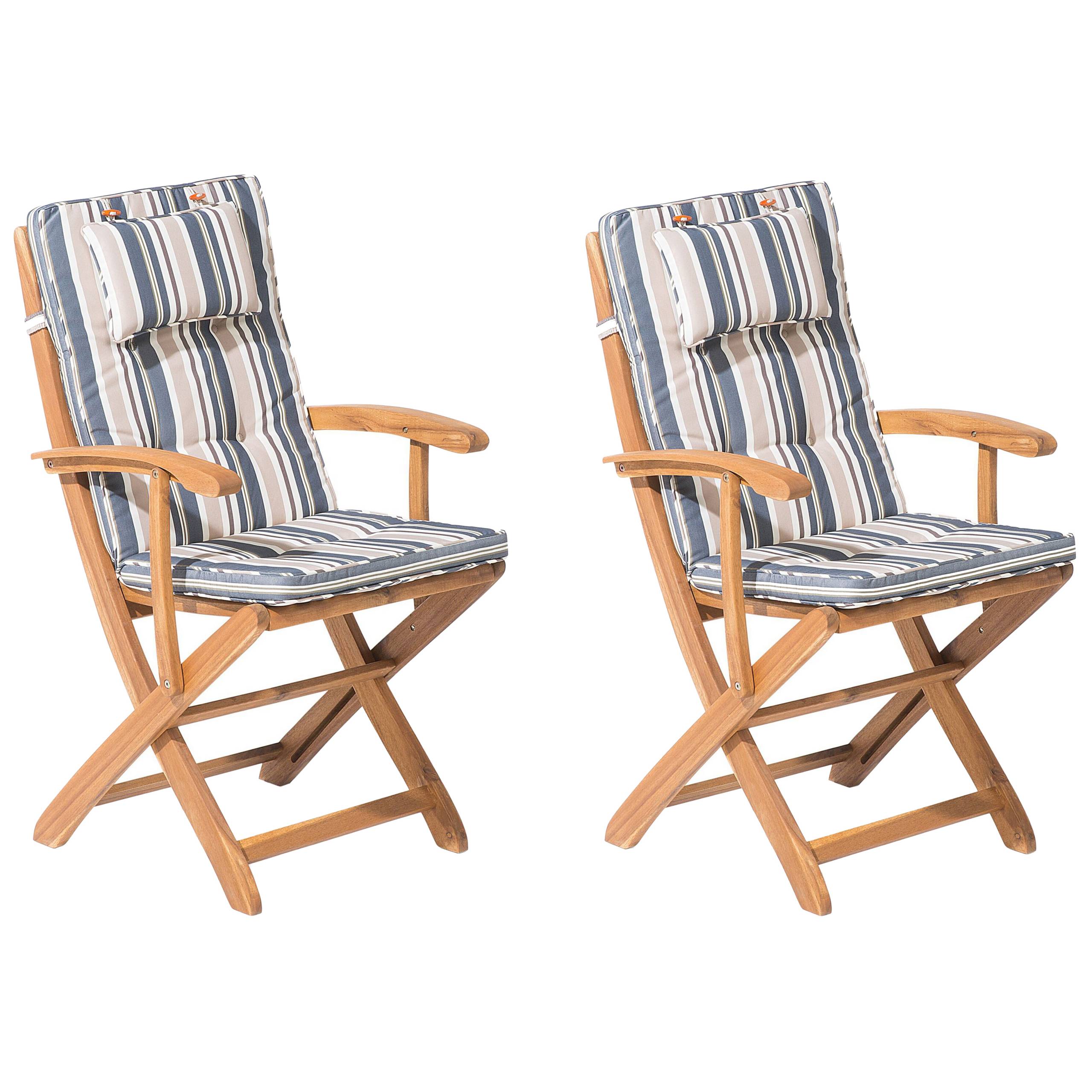 Beliani - Lot 2 Chaises de Jardin Pliables en Bois d'Acacia avec Coussins d'Assise Beige et Bleu Confort et Design pour Terrasse au Style Campagne Beliani - Imagen 1