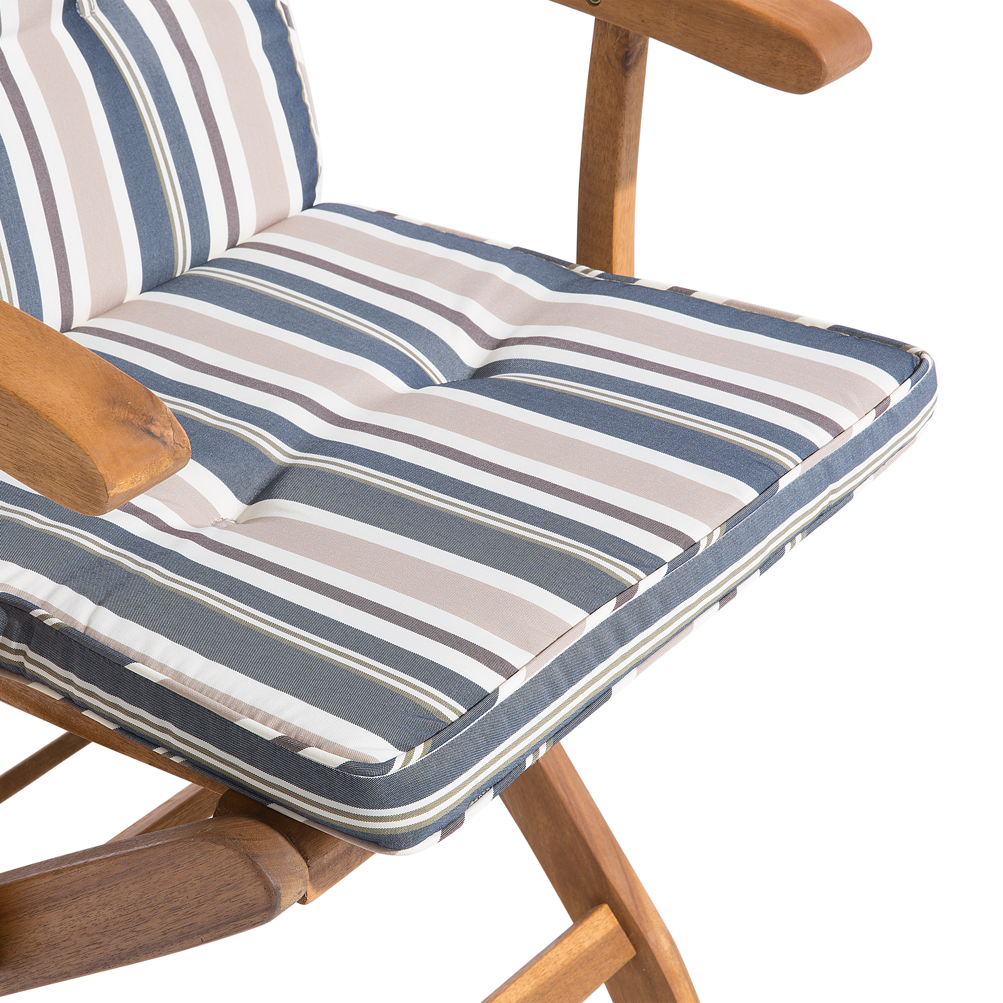 Beliani - Lot 2 Chaises de Jardin Pliables en Bois d'Acacia avec Coussins d'Assise Beige et Bleu Confort et Design pour Terrasse au Style Campagne Beliani - Imagen 4
