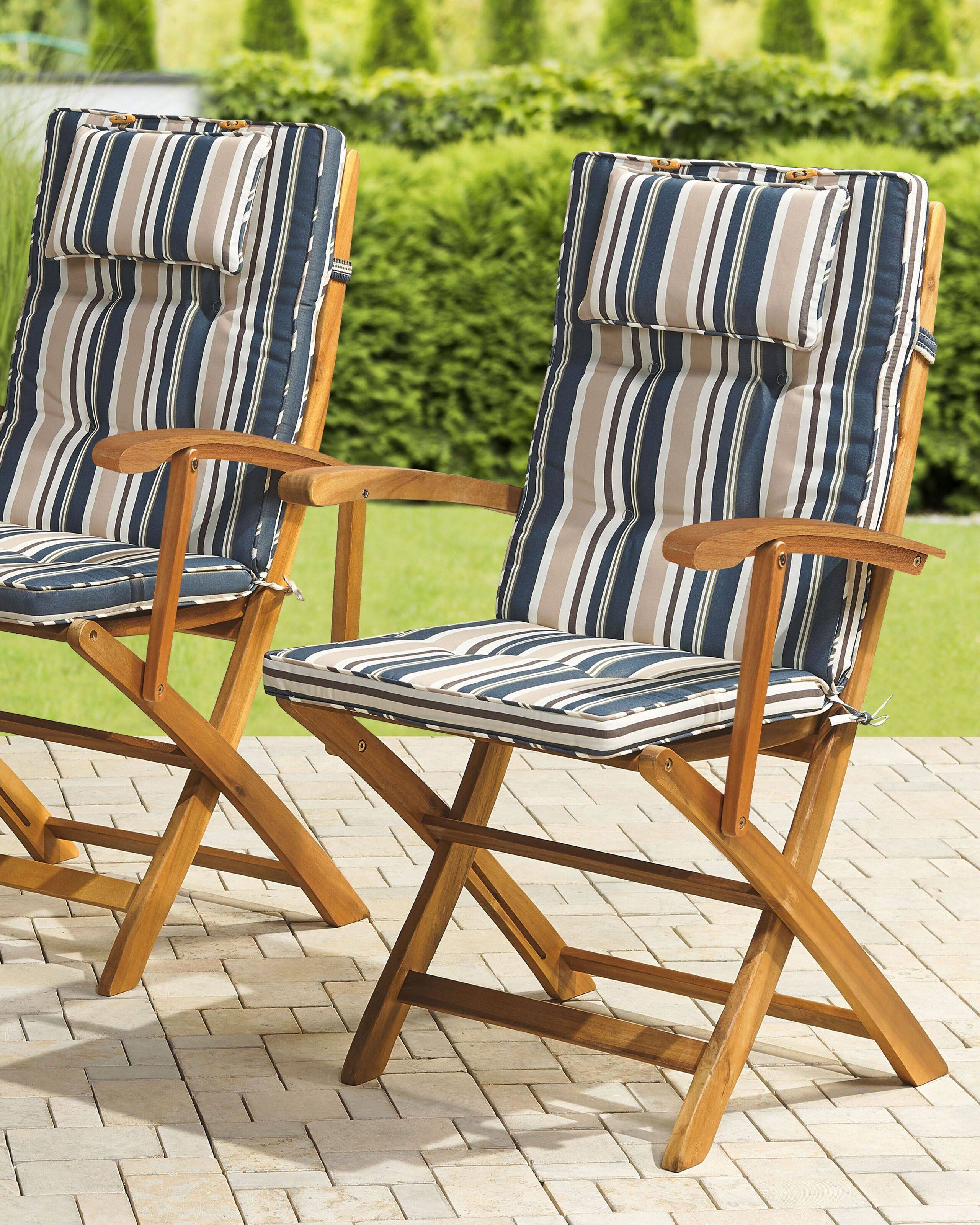 Beliani - Lot 2 Chaises de Jardin Pliables en Bois d'Acacia avec Coussins d'Assise Beige et Bleu Confort et Design pour Terrasse au Style Campagne Beliani - Imagen 2