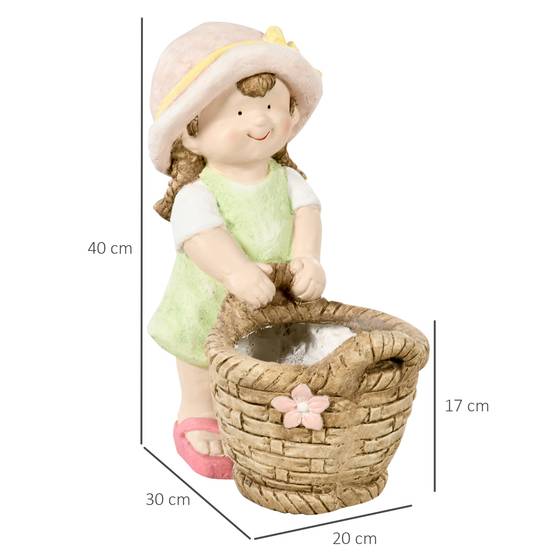 Statue de jardin fille oxyde de magnésium extérieur terrasse avec pot de fleurs intégré 40cm multicolore - Image 3